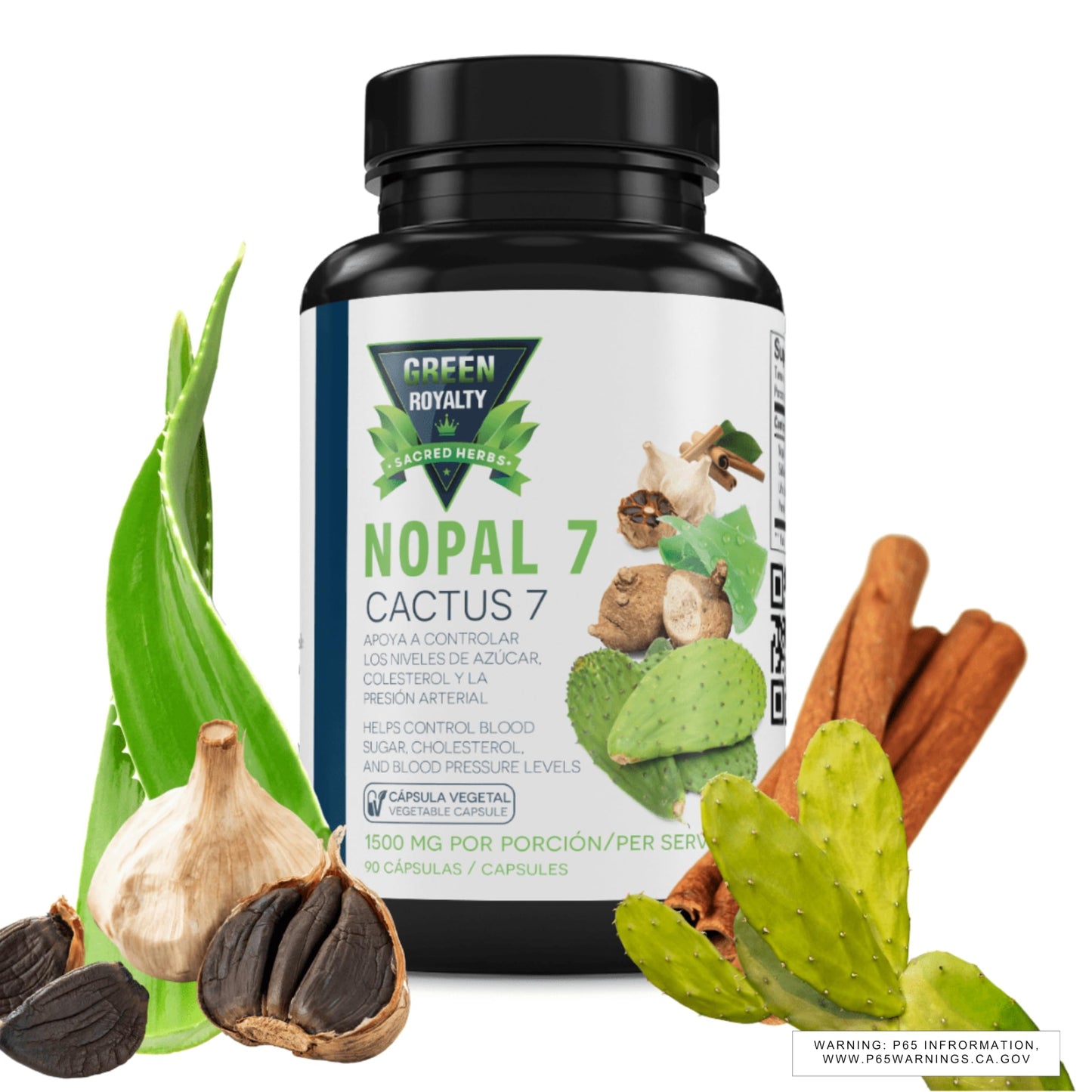 Green Royalty Nopal 7 Cactus Capsules, 1500mg per Serving, 90 Vegetable Capsules