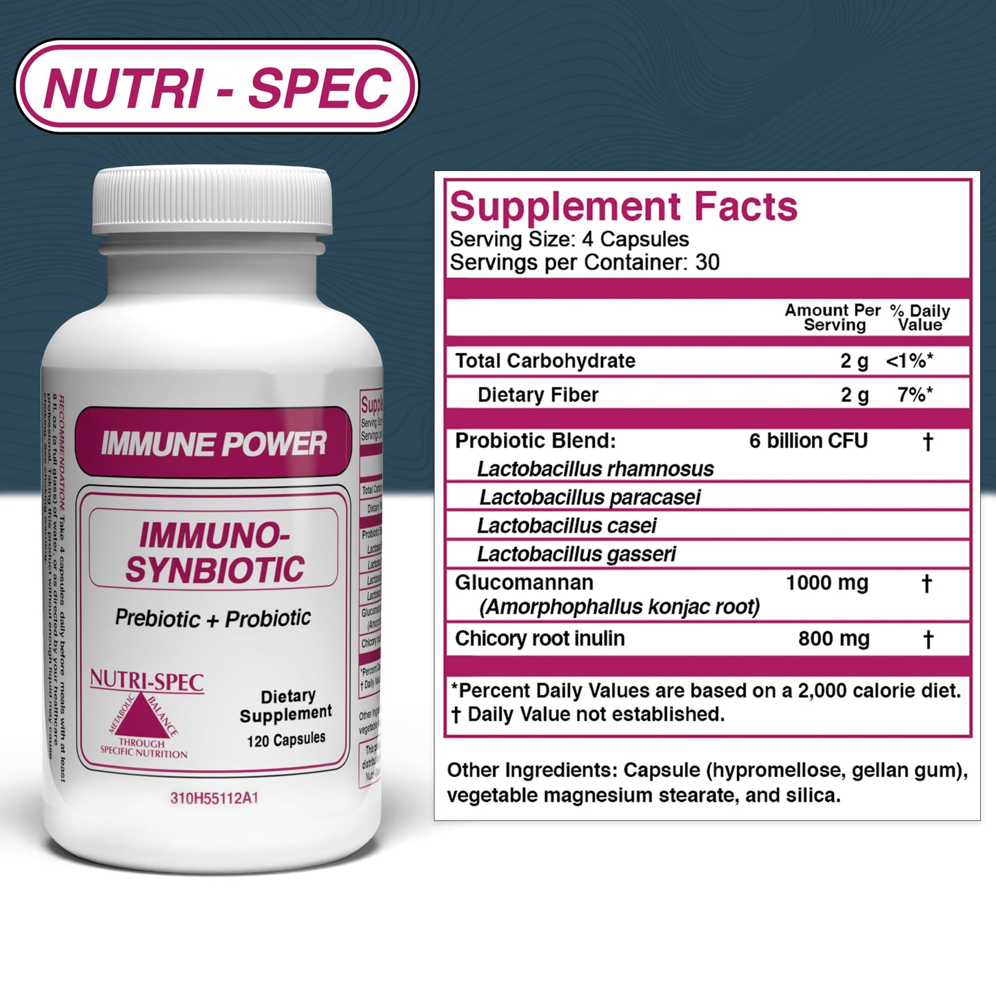 Nutri-Spec Immune Power - Immuno-Synbiotics Probiotics & Prebiotic for Women & Men with Lactobacillus gasseri, rhamnosus, paracasei - Great for Immune-Related Inflammatory Conditions, 120 Capsules