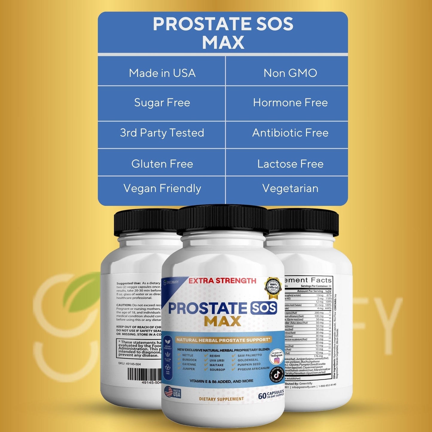 GREENVIFY Prostate SOS Max Supplement Capsules, 60 Count