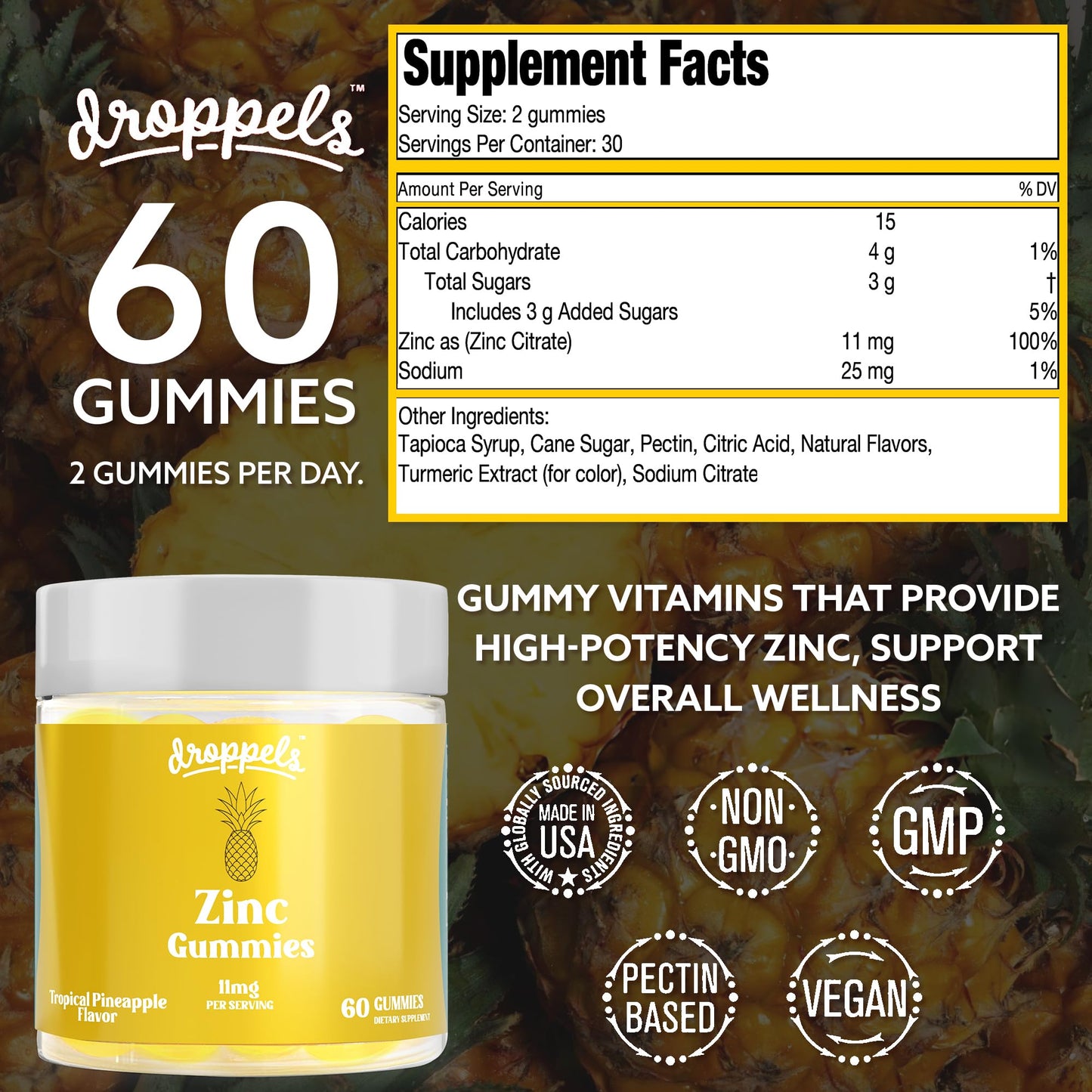 Droppels Zinc Citrate Gummies 11mg Gummy, 60 Count