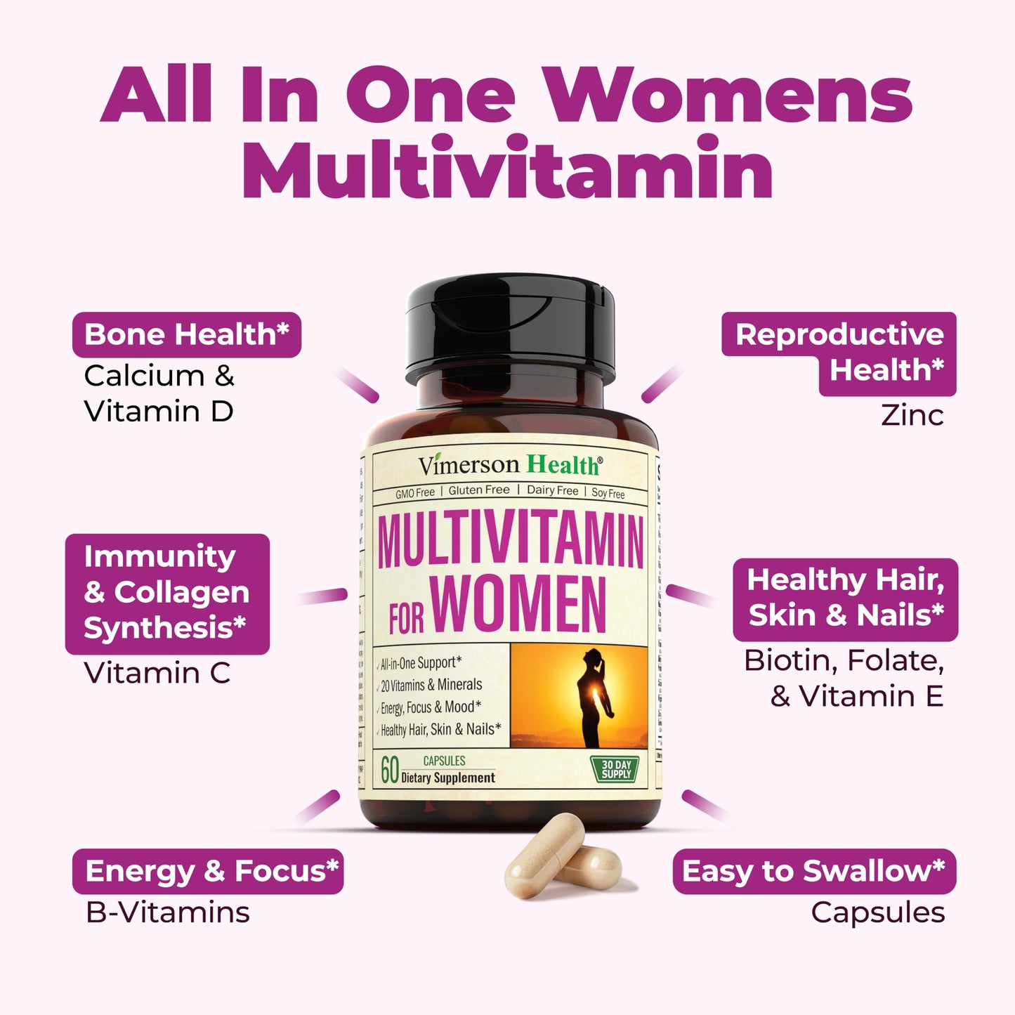 Vimerson Health Turmeric & Ginger Root Joint Support Multivitamin for Women Capsules, 120 Count