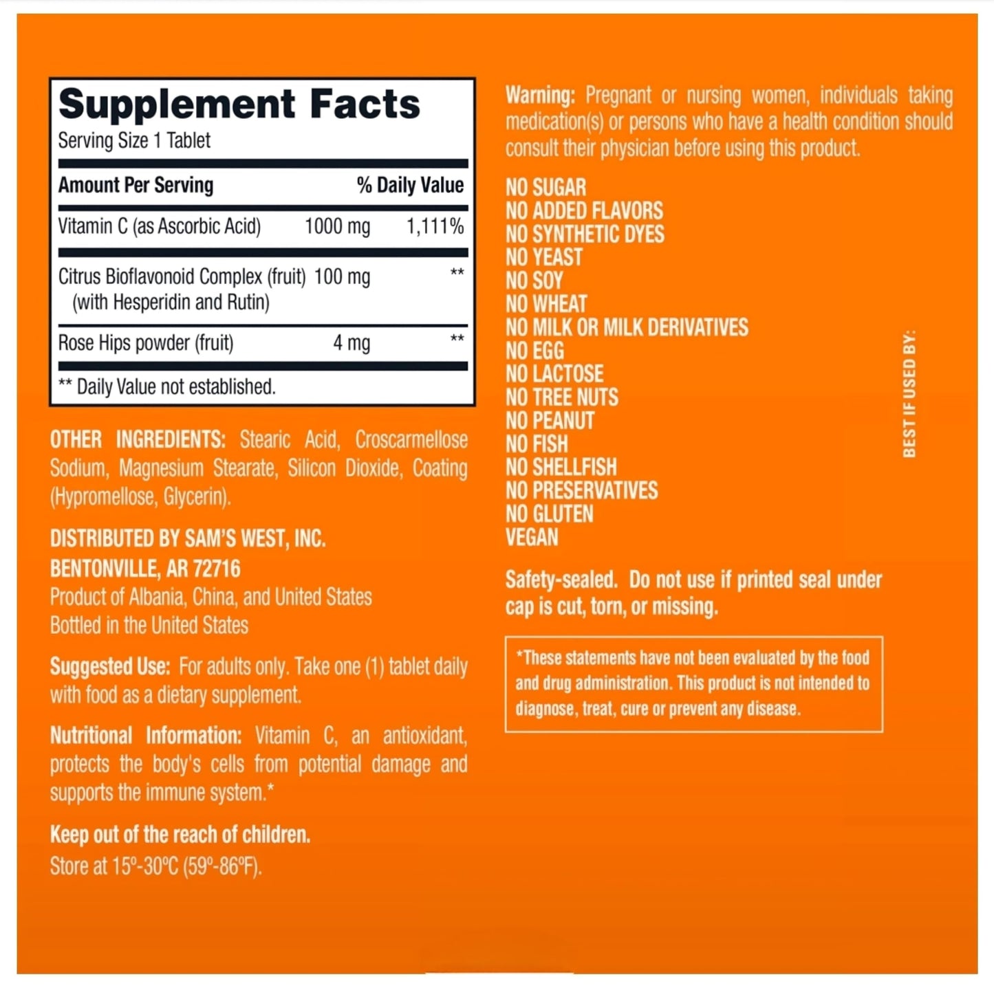 Generic Vitamin C 1000mg with Citrus Bioflavonoids & Rose HIPS, Tablets, 500 Count