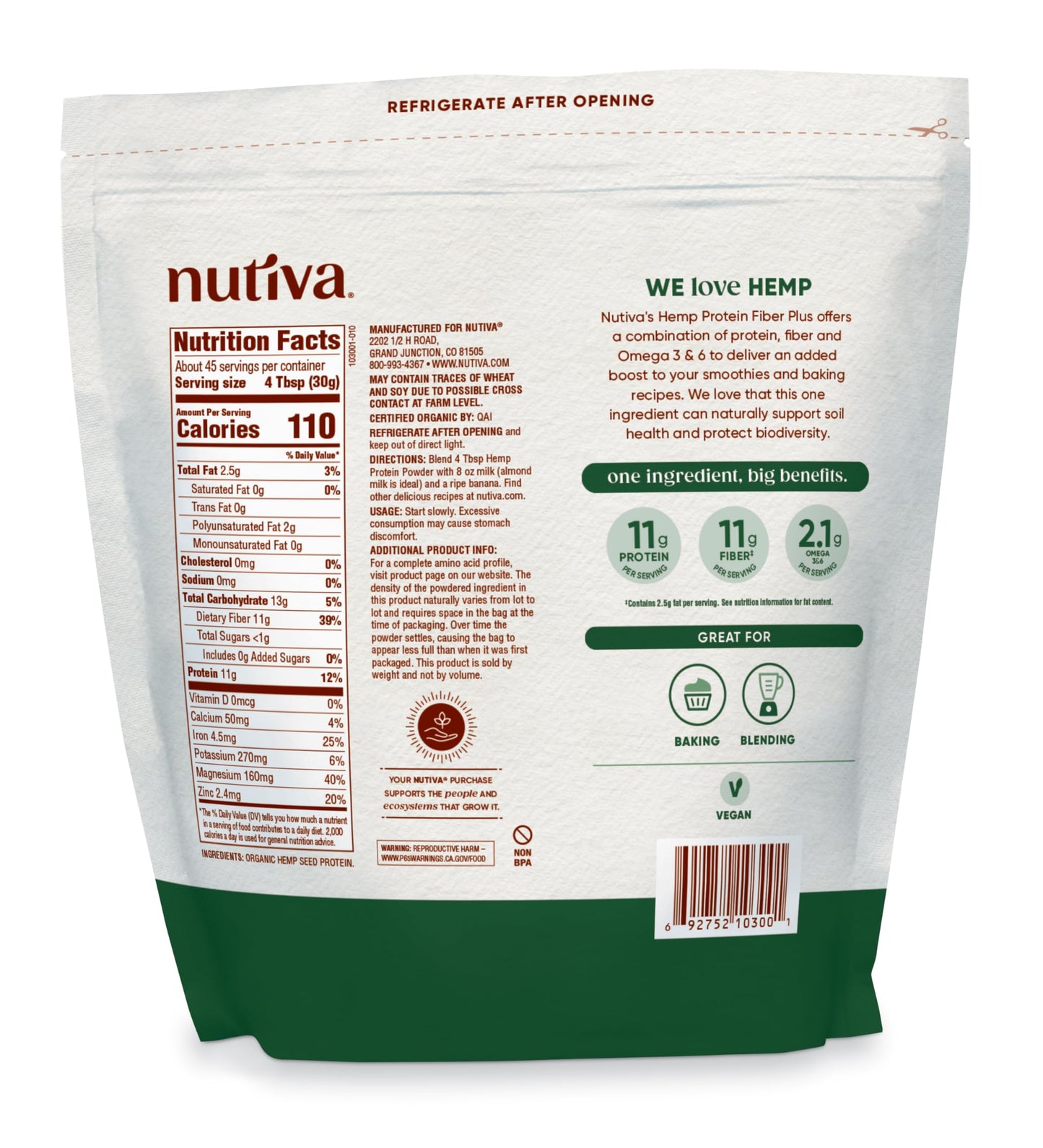 Nutiva Hemp Protein Powder, 3 Pound, 48 Servings