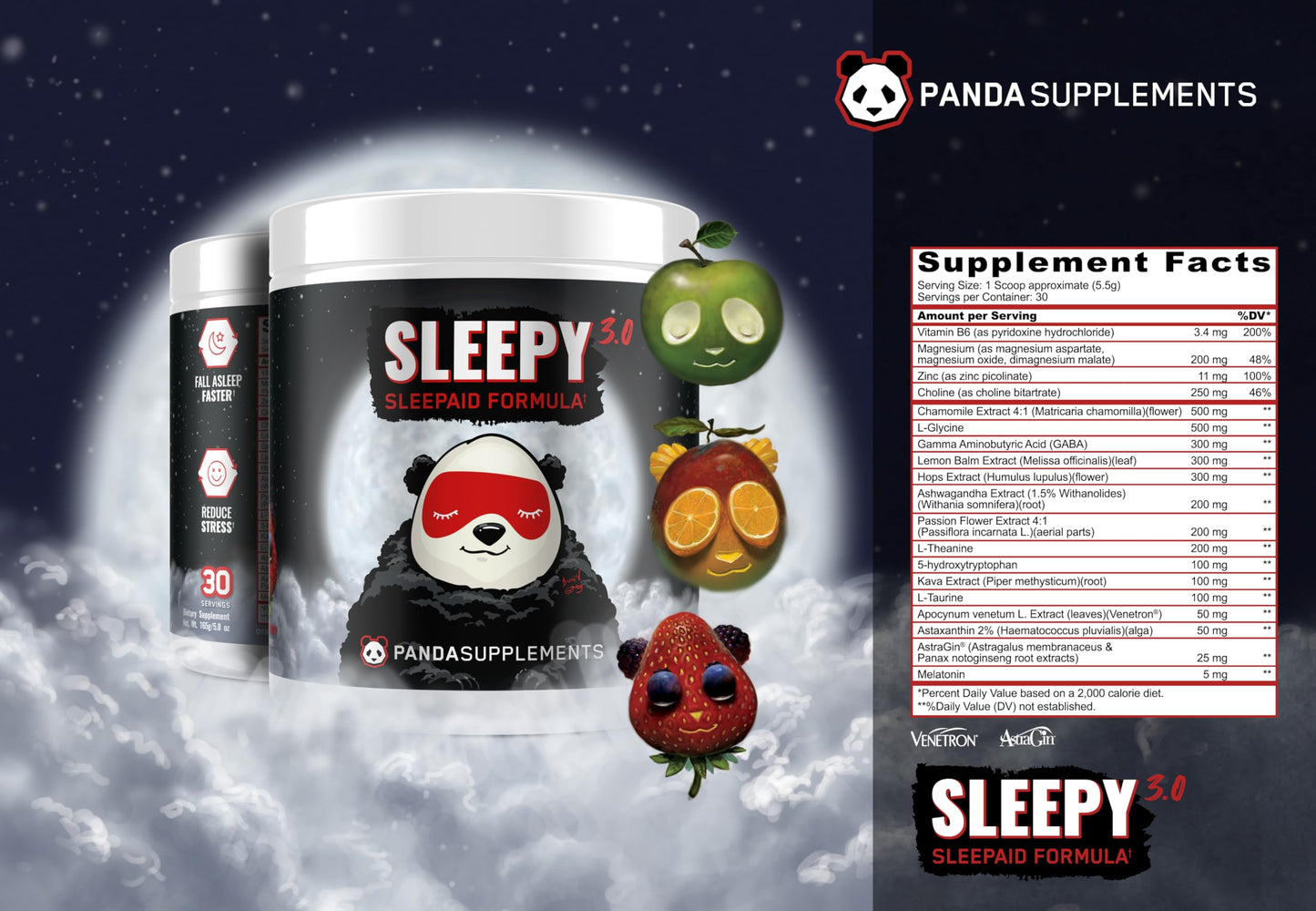 Underground Bio Labs Panda Supps Sleepy 3.0 Natural Sleep Aid Formula Powder 5.7 Ounce