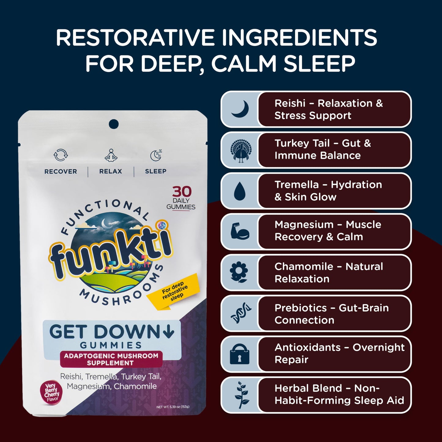 Funkti Mushroom Sleep Gummies 30 Count