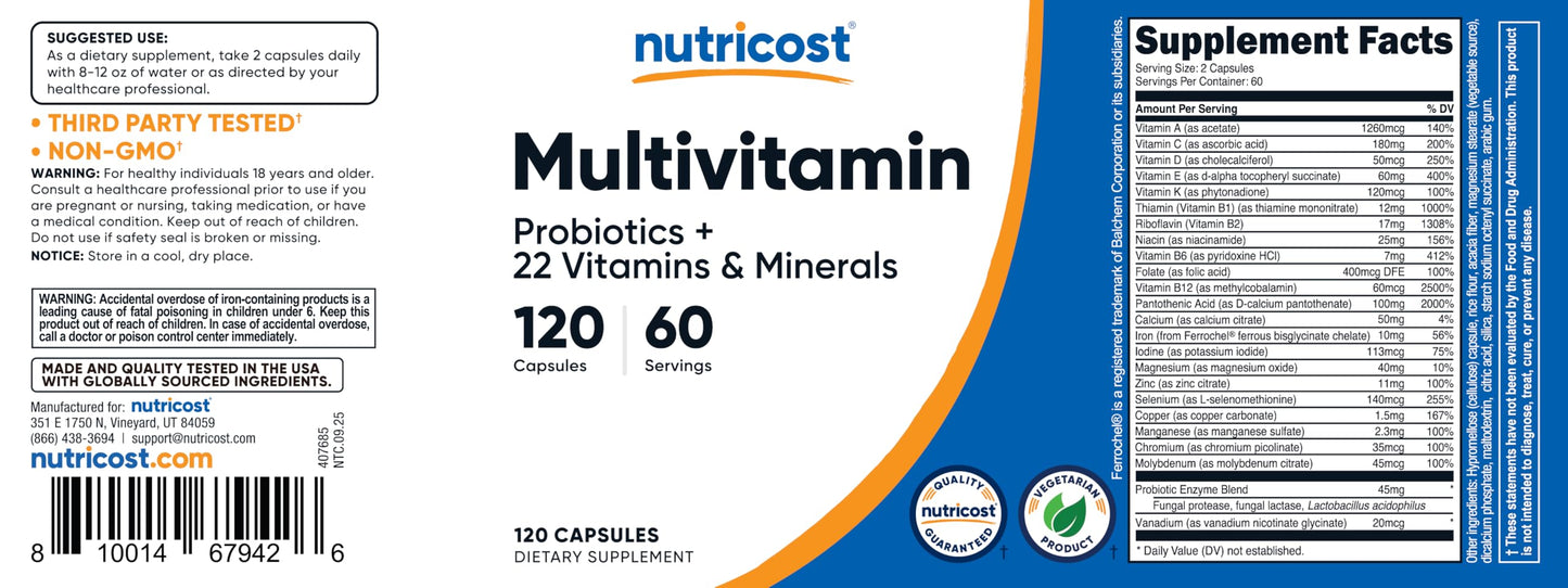 Nutricost Multivitamin with Probiotics Capsules 240