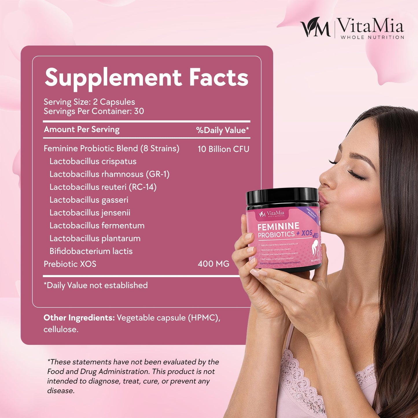 VitaMia Probiotics for Women 10 Billion CFU Daily Supplement with Prebiotic XOS - Supports Digestive Health and Overall Wellness, 60 Capsules