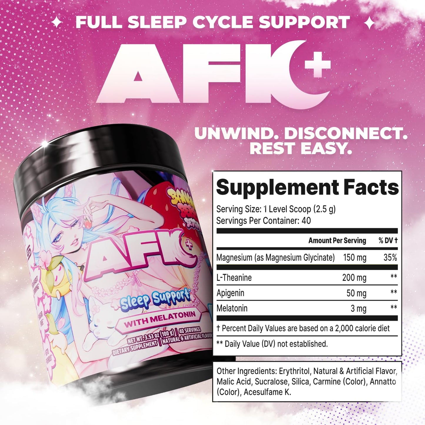 Gamer Supps AFK+ with Melatonin Bananaberry Bedtime by Silvervale Sleep Support Powder, 3.53 oz