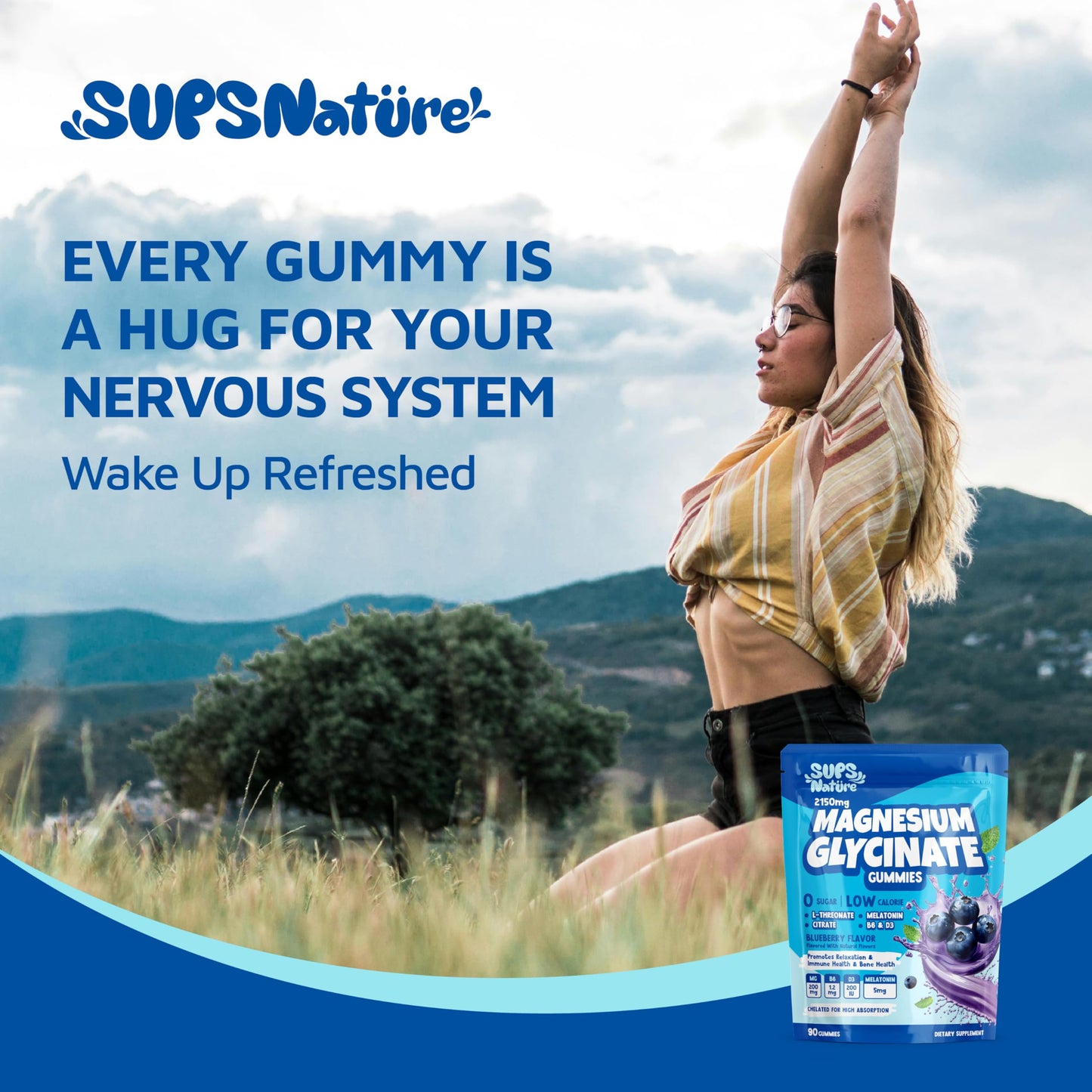 sups nature Magnesium Glycinate Gummies with Melatonin 5 mg Blueberry, 90 Count