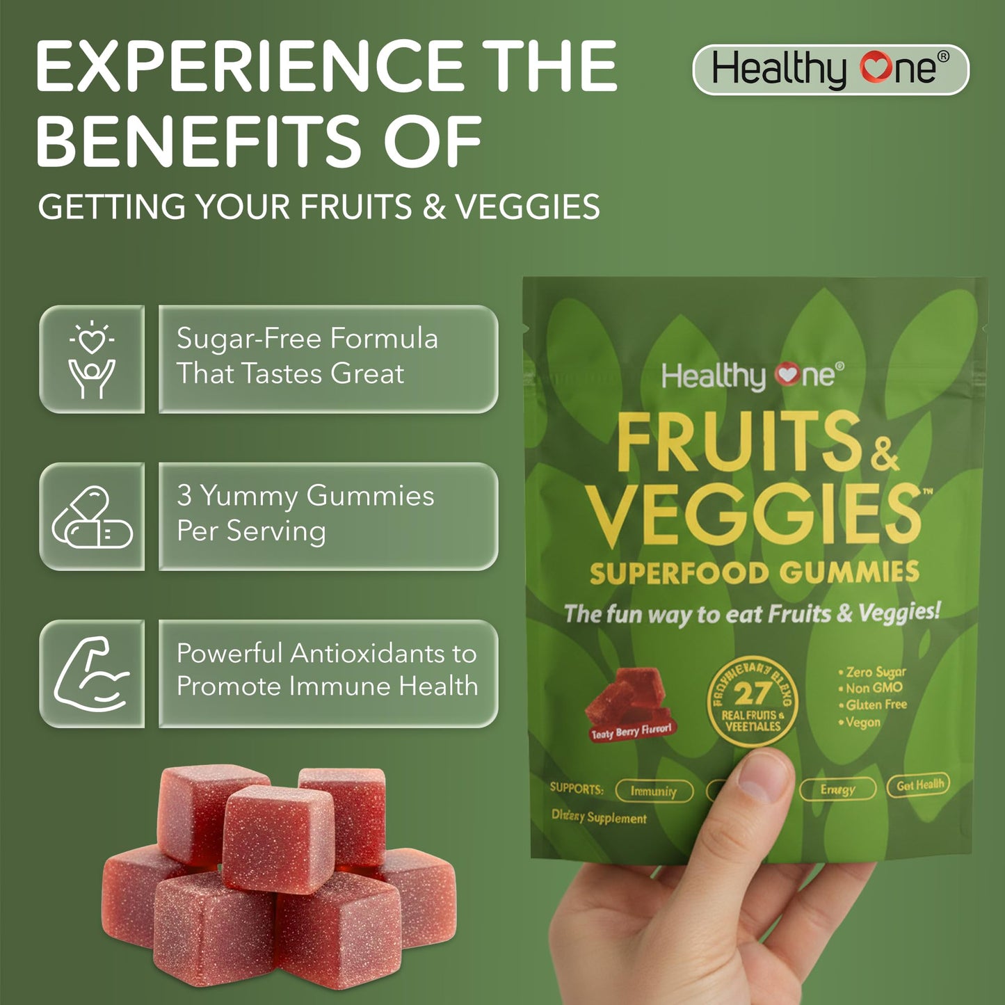 Healthy One Fruits & Veggies 27-in-1 Superfood Gummy Formula, GLP1 Support, 14 Count