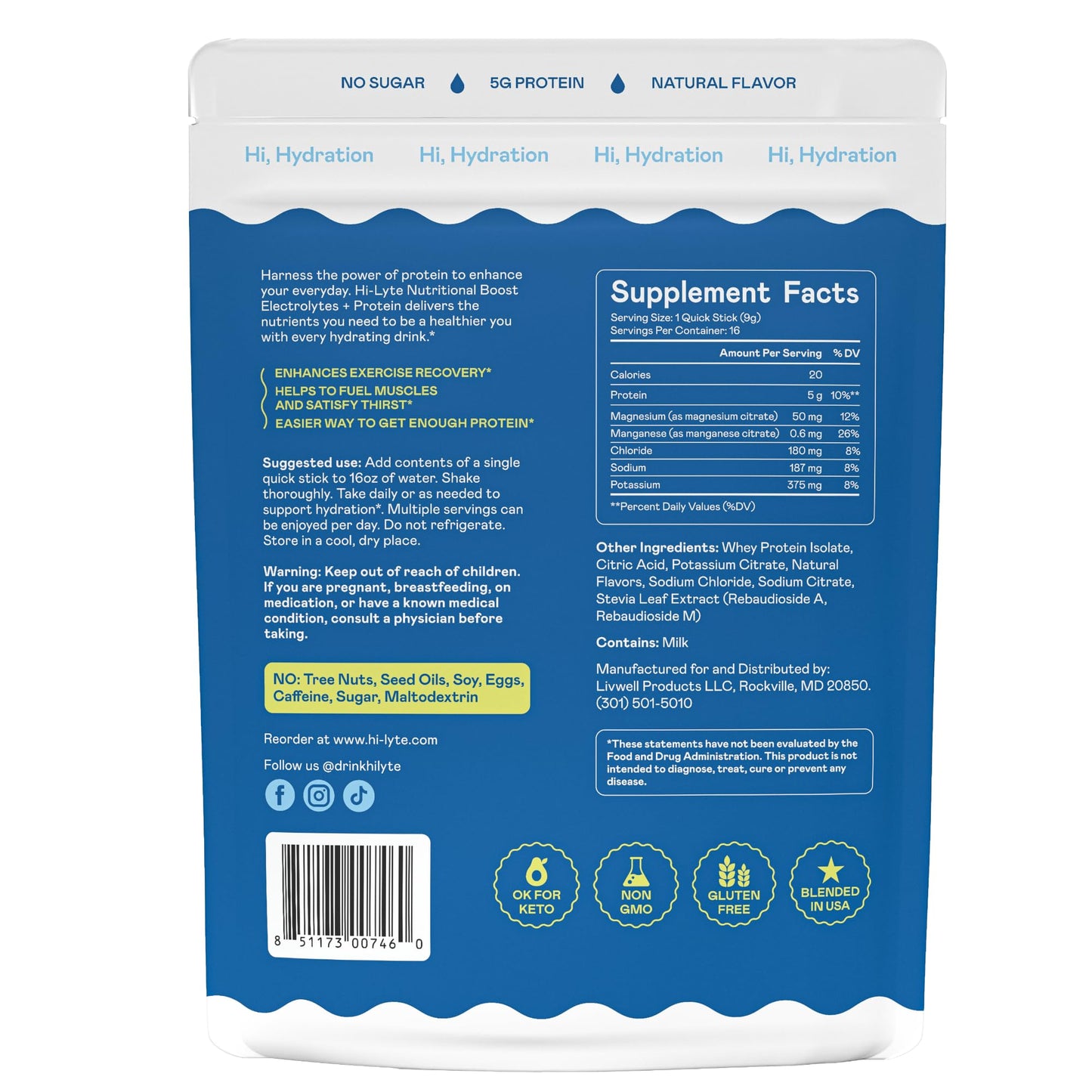 Hi-Lyte Electrolytes + Protein Quick Sticks Raspberry Lemon Powder 5.08 oz