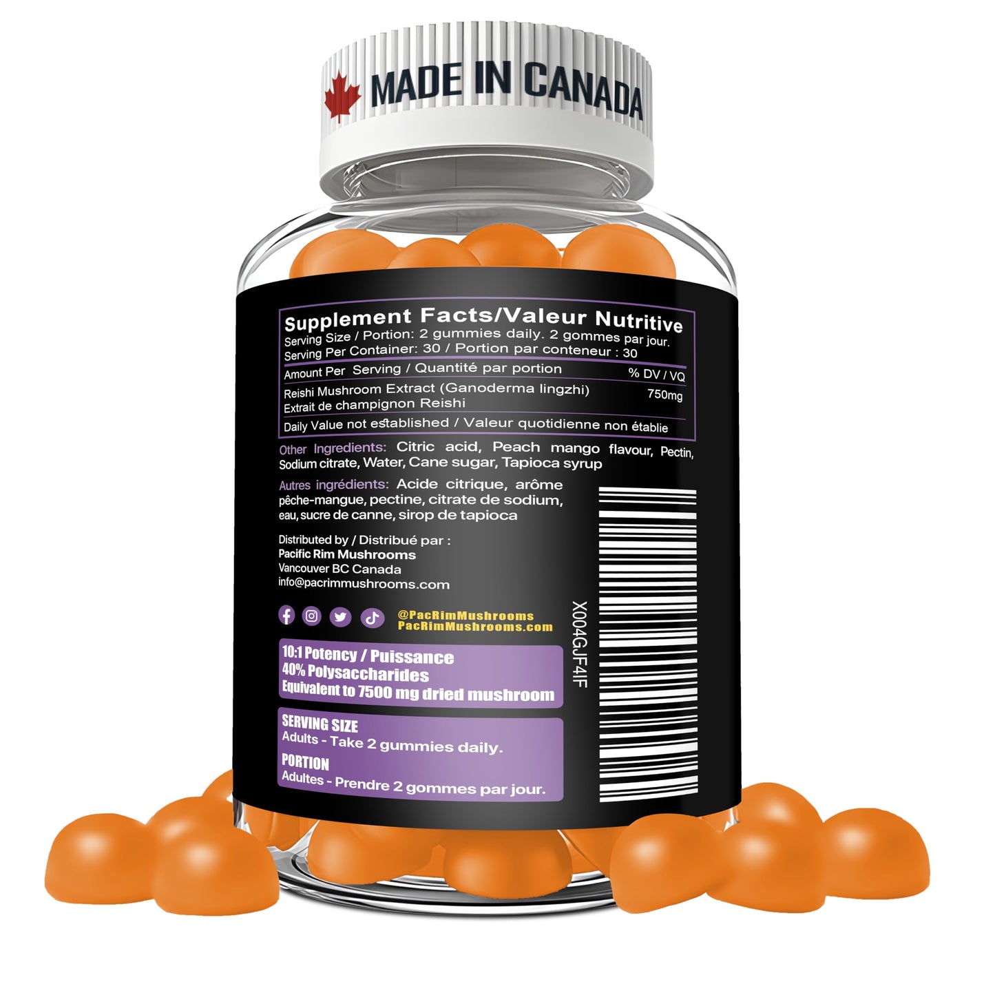 Pacific Rim Mushrooms Reishi Relax Organic Mushroom 60 Gummies