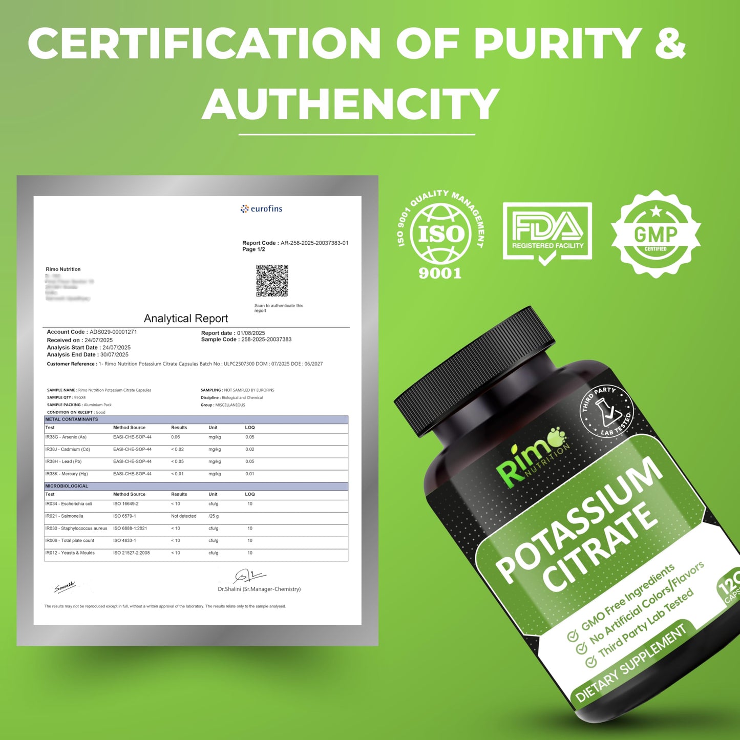 Rimo Nutrition Potassium Citrate Capsules, 120 Count