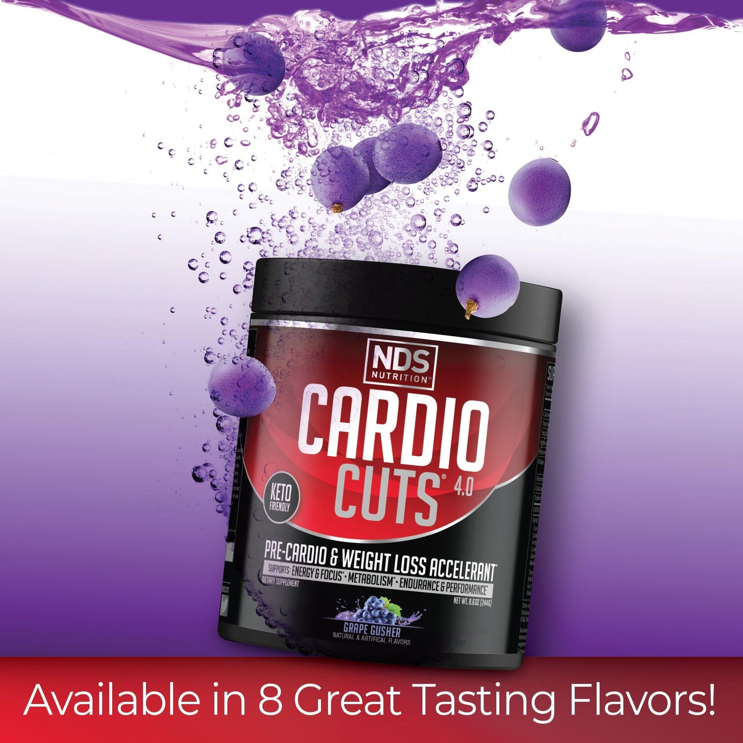 Cardio Cuts NDS Nutrition 4.0 Pre Workout Supplement - Advanced Weight Loss and Pre Cardio Formula with L-Carnitine, CLA, MCTs, L-Glutamine, and Safflower Oil - Grape Powder 8.6 Ounce