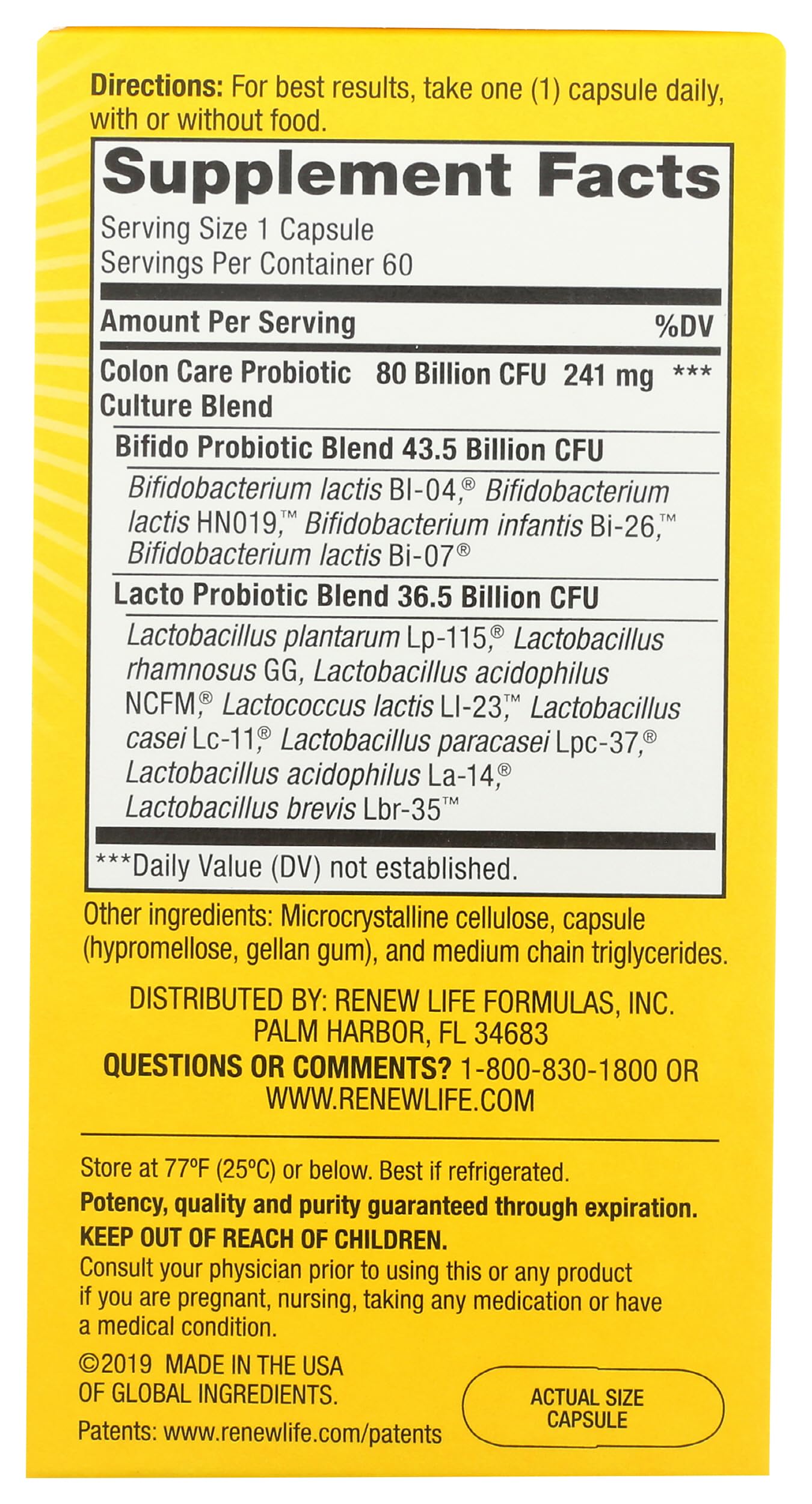 Renew Life Adult Colon Care Probiotic Supplement Tablet, 60 Capsules