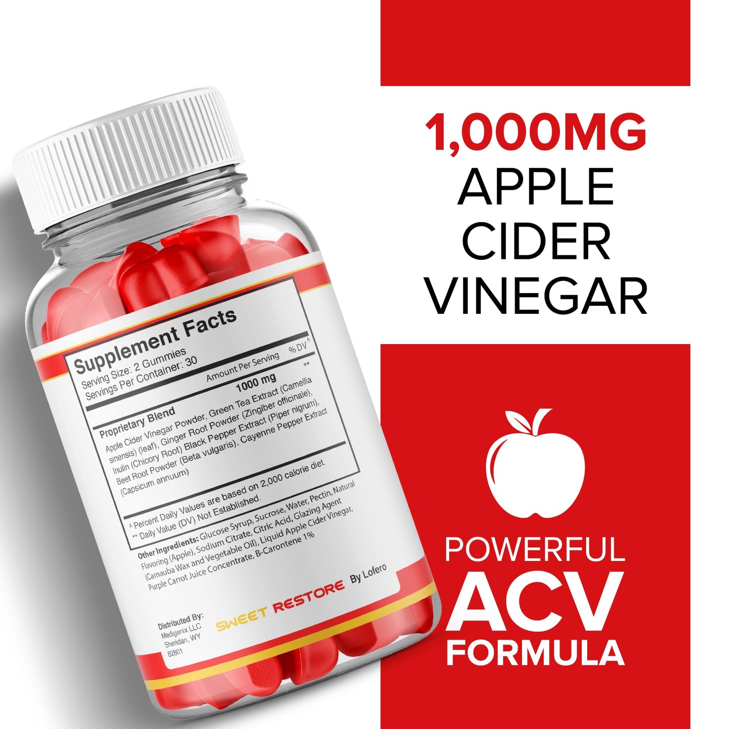 Lofero Sweet Restore Gummies Apple Cider Vinegar ACV Loss Support Advanced Maximum Strength Premium Wellness Formula Natural Ingredients 120 Count
