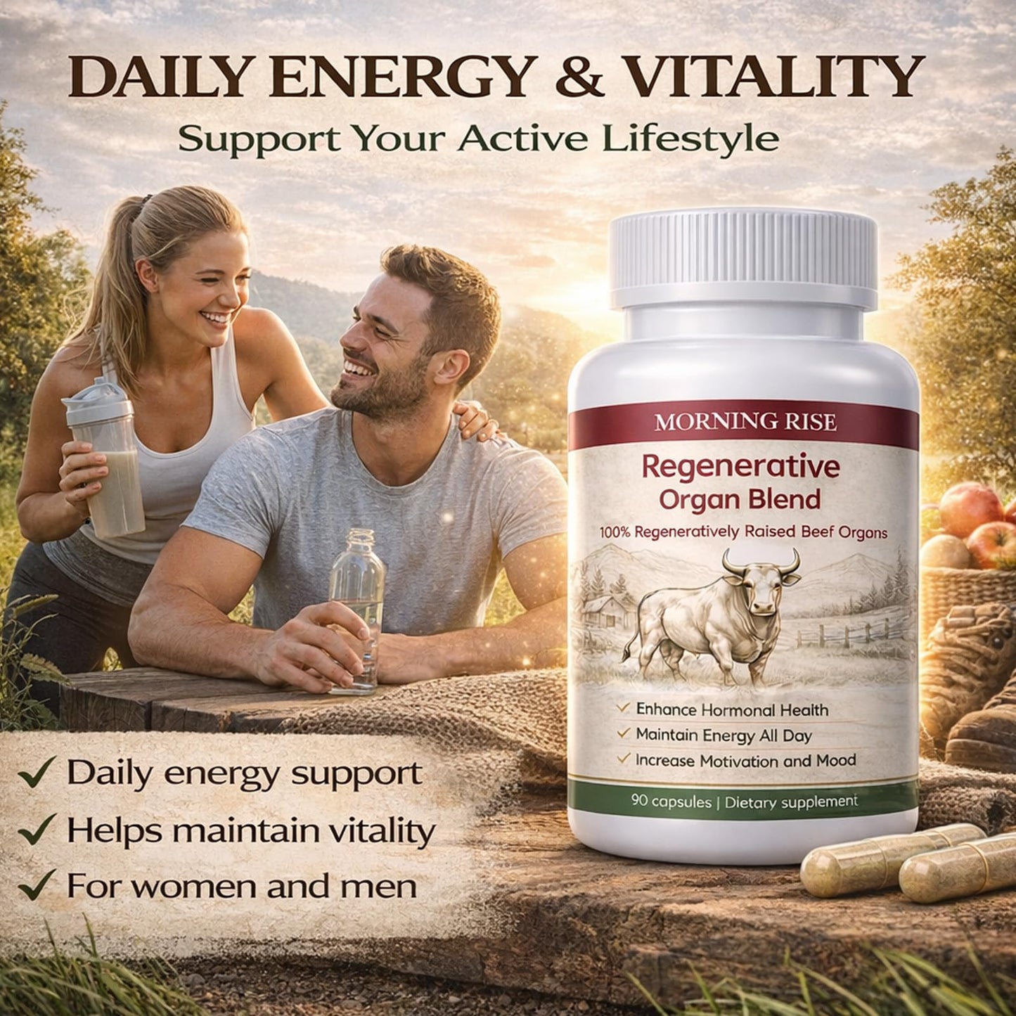 MORNING RISE Beef Organ Supplement Capsules, 90 Capsules