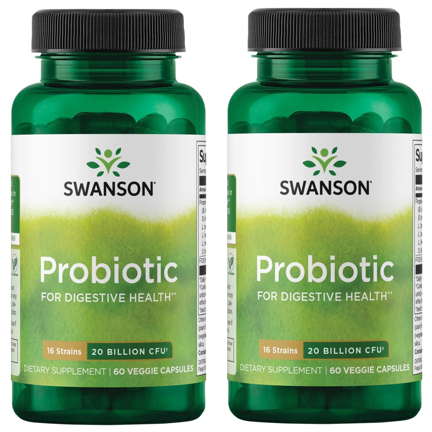 Swanson Probiotic for Digestive Health GI Tract Immune Support Travelers Support 20 Billion CFU with Prebiotic FOS 120 Veggie Capsules