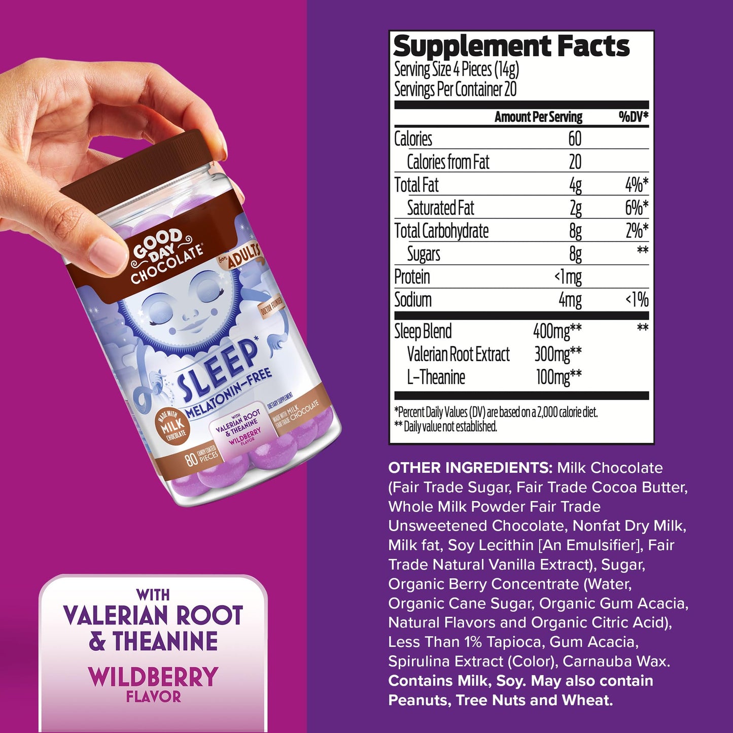 Good Day Chocolate Milk Chocolate Valerian Root Sleep Chewable 80 Count