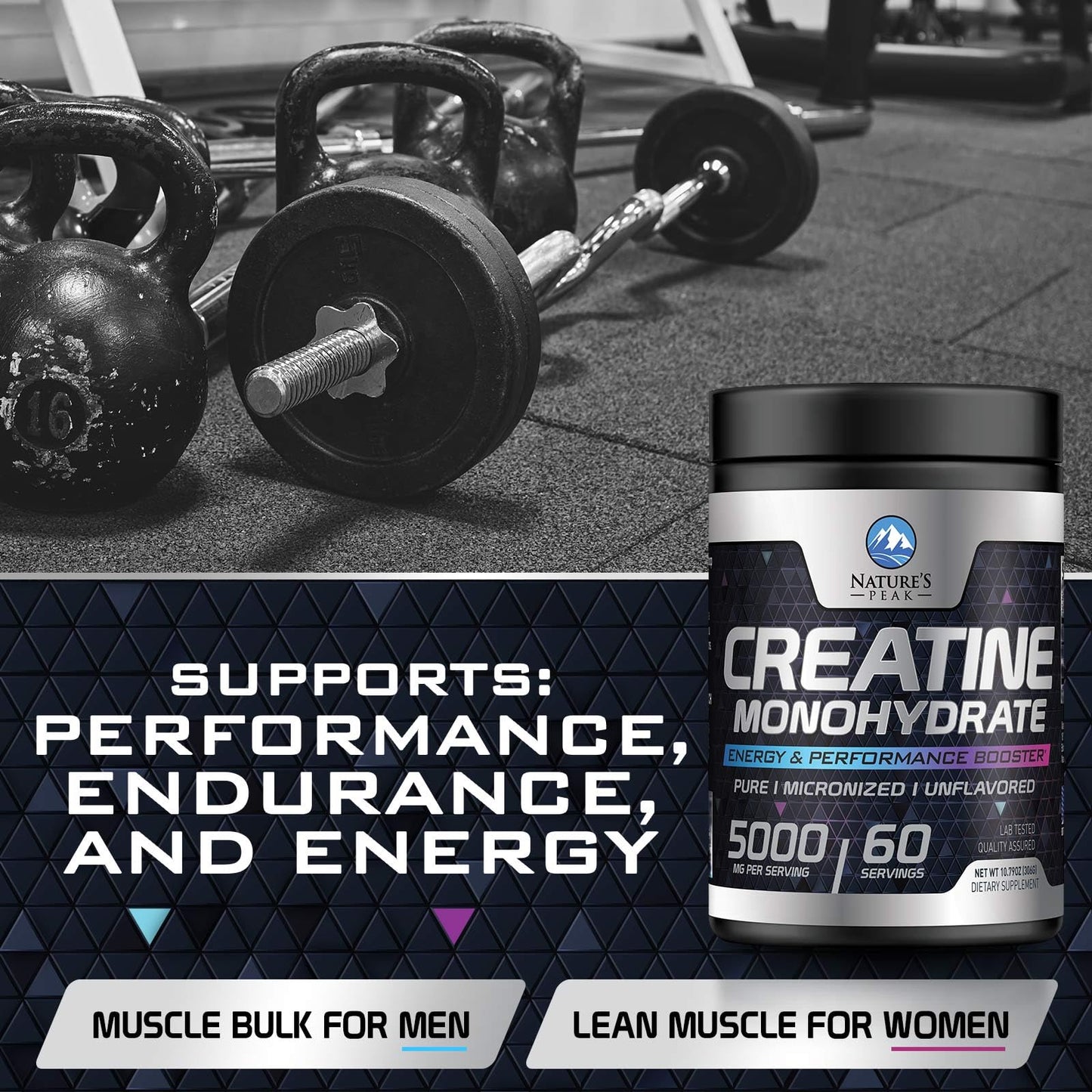 Nature's Peak Creatine Monohydrate 5000mg Per Serving Powder, 10.6 oz
