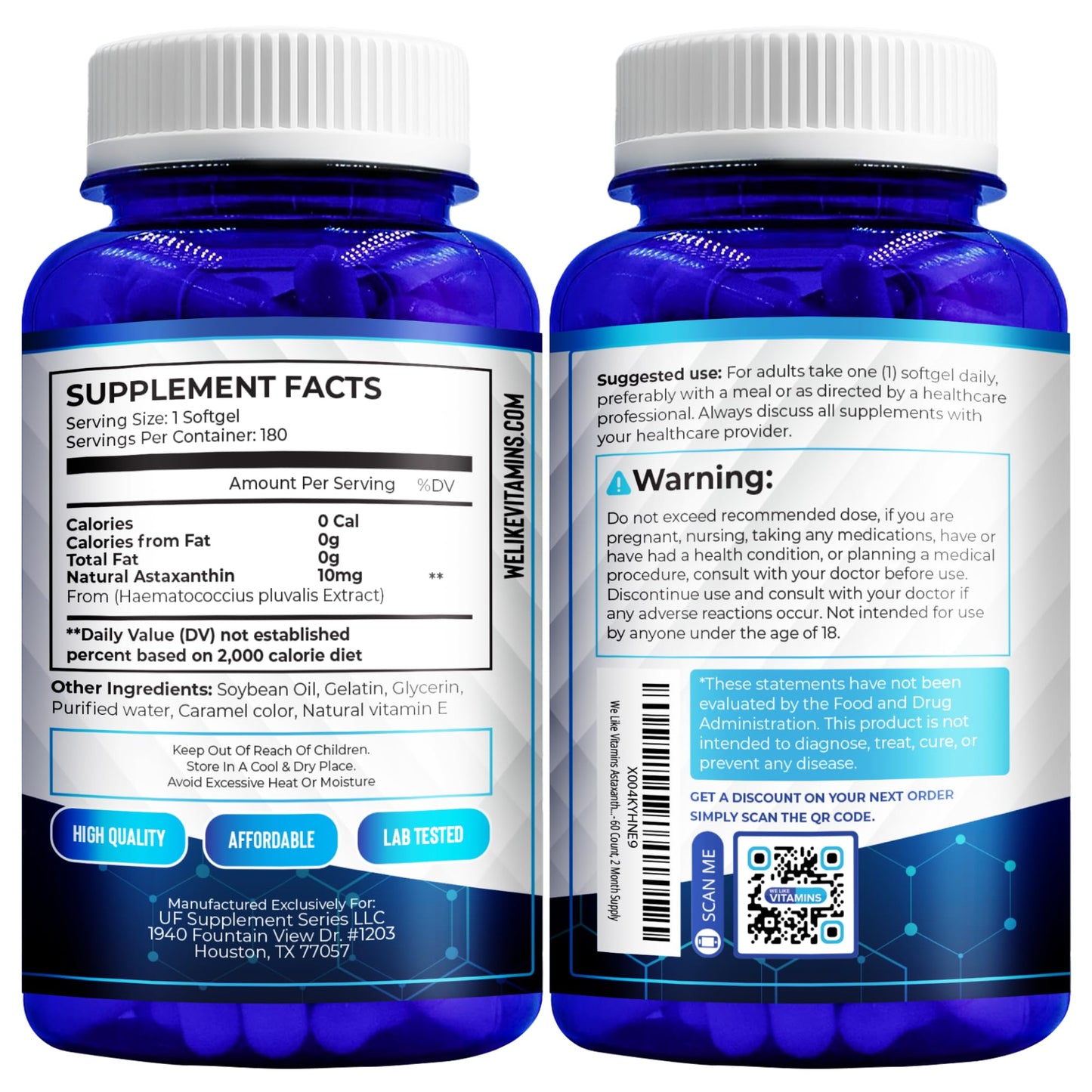 We Like Vitamins NSF Certified Astaxanthin Supplement Softgels 180