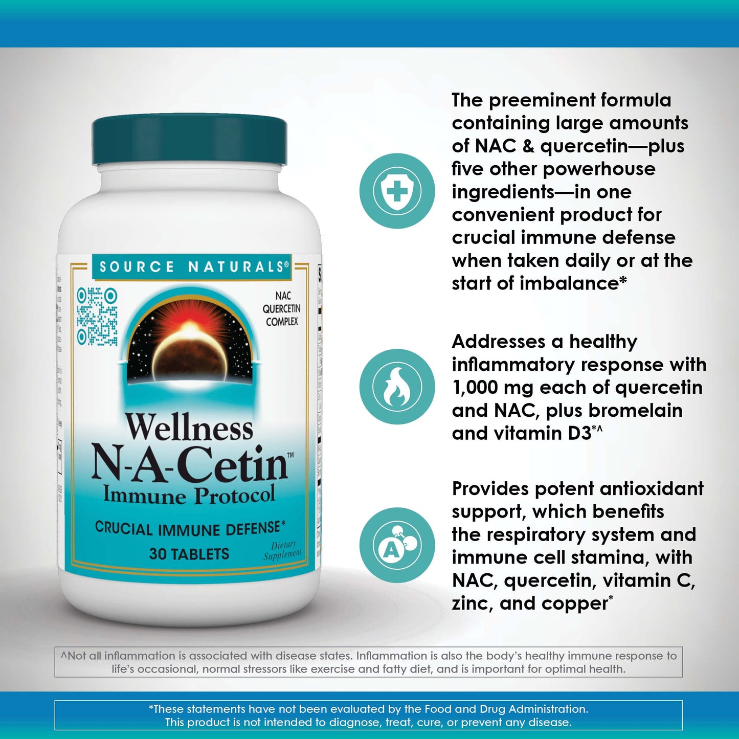 Source Naturals Wellness N-A-Cetin Immune Protocol, Crucial Immune Defense, 30 Tablets