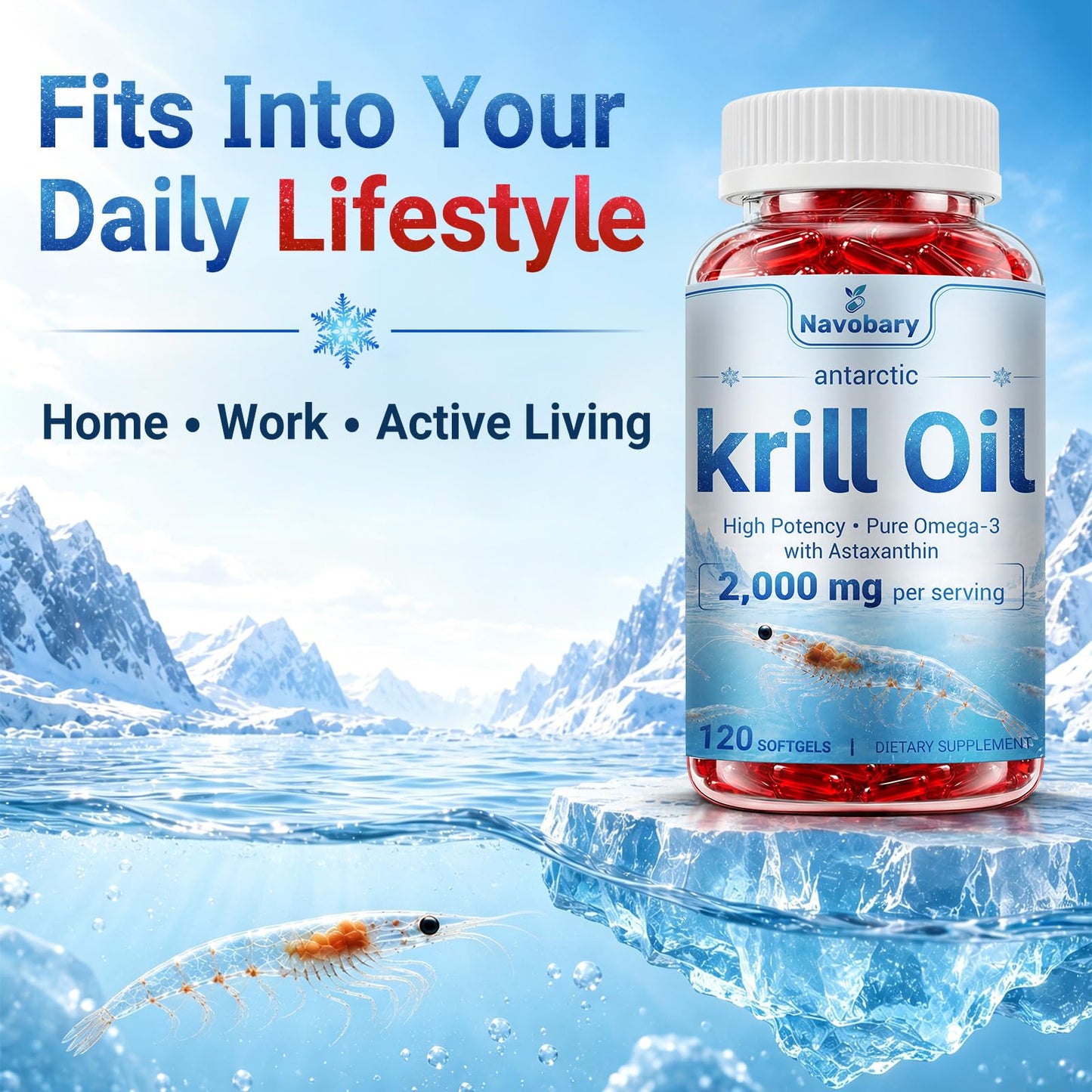 Navobary Antarctic Krill Oil 1000mg Softgel 120 Count