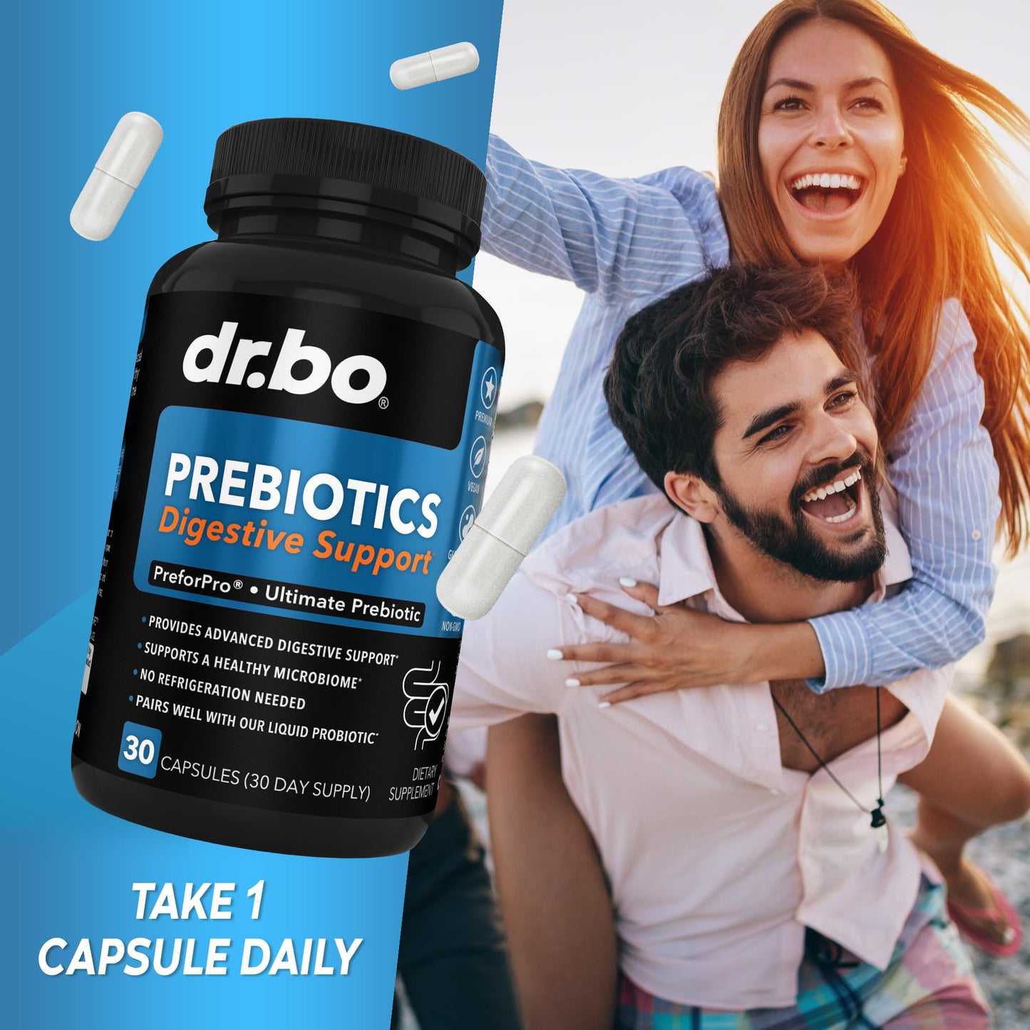 DR. BO Prebiotics Digestive Gut Support Capsules, 30 Capsules