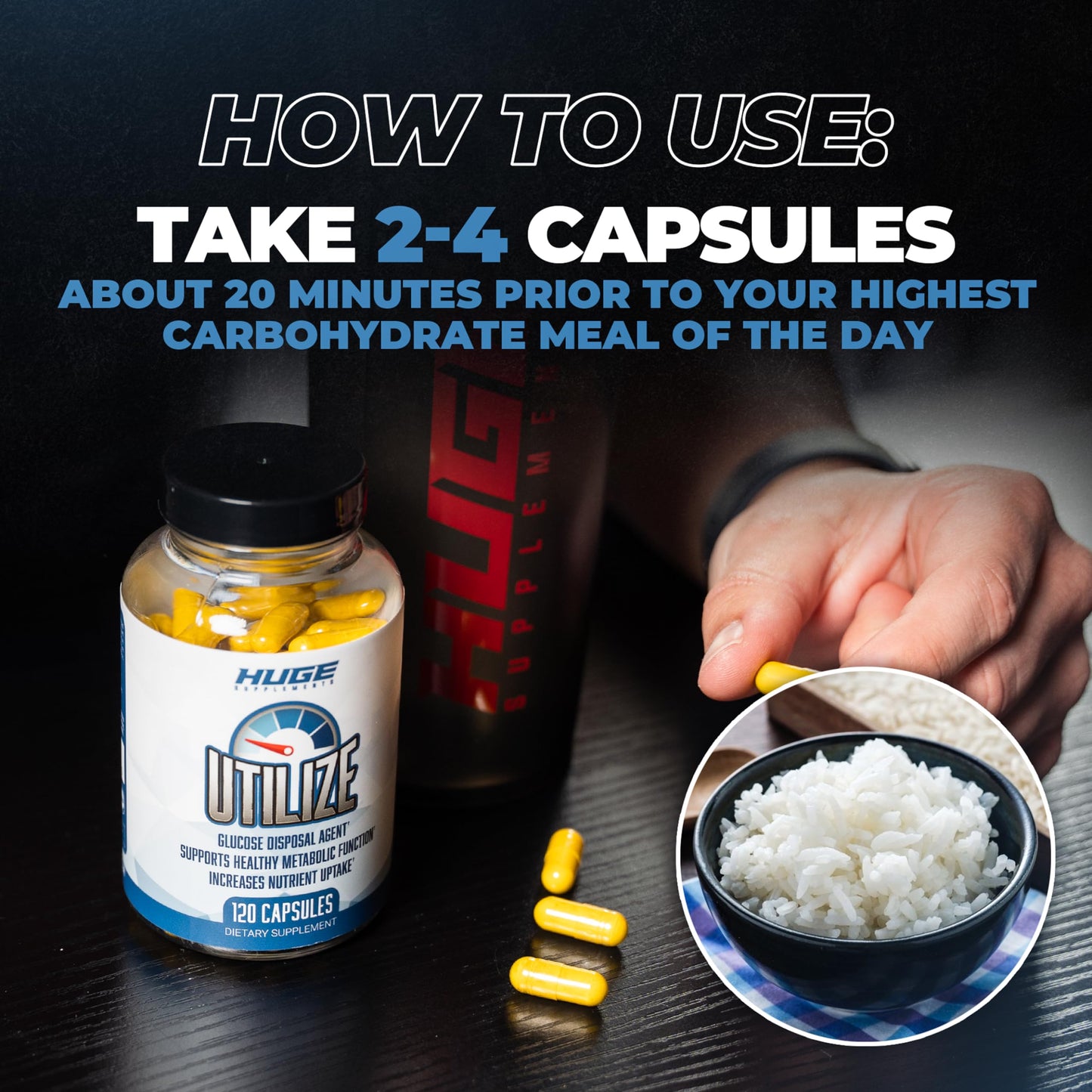 Huge Supplements Glucose Disposal Agent (GDA) Carb Blocker & Nutrient Partitioning Capsule, 120 Count