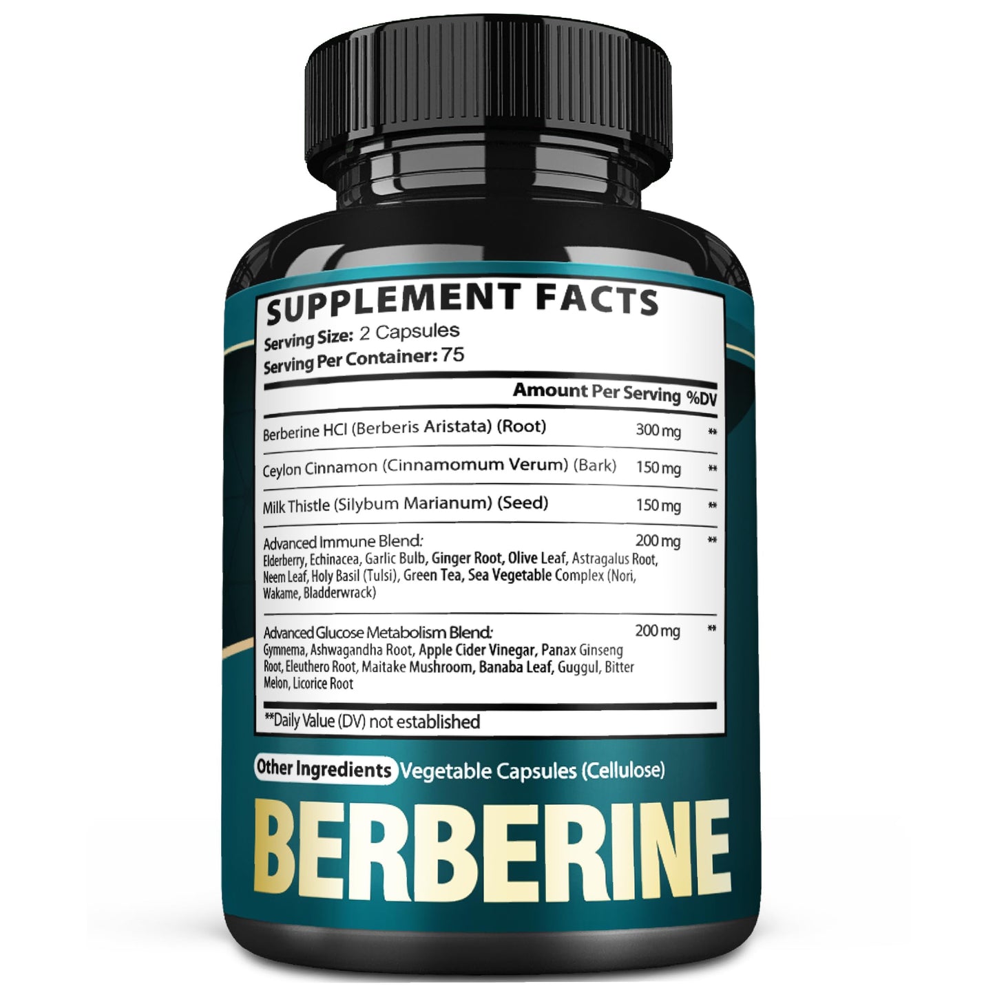 Satoomi 25in1 Berberine Supplement - Berberine HCl - Ceylon Cinnamon - Milk Thistle and More Capsule, 150 Count