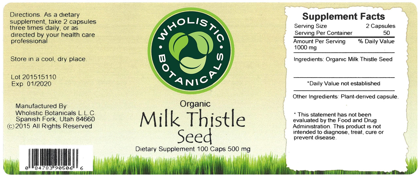 Wholistic Botanicals Milk Thistle Seed Capsules, 1 Count