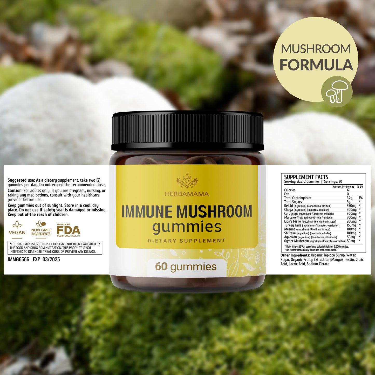 HERBAMAMA Immune Support Mushroom Gummies (Gummy, 60 Count)