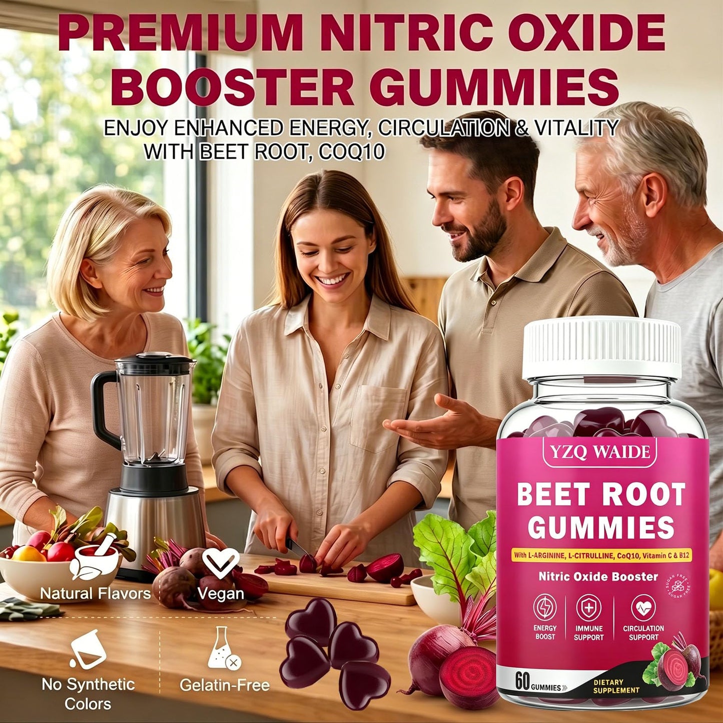 YZQ WAIDE Beet Root Gummies 60 Count
