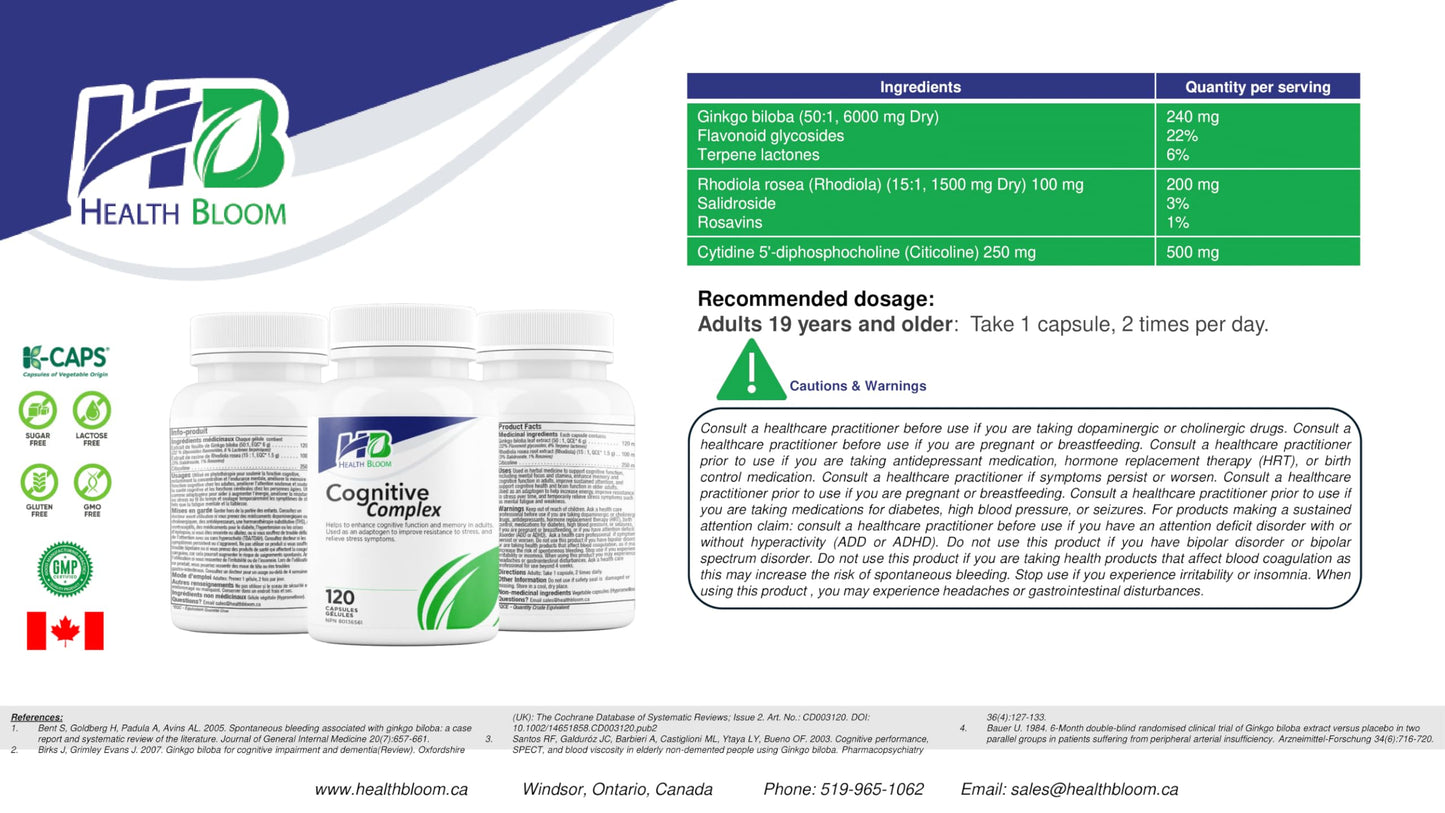Health Bloom Inc. Cognitive Complex Capsule, 120 Count
