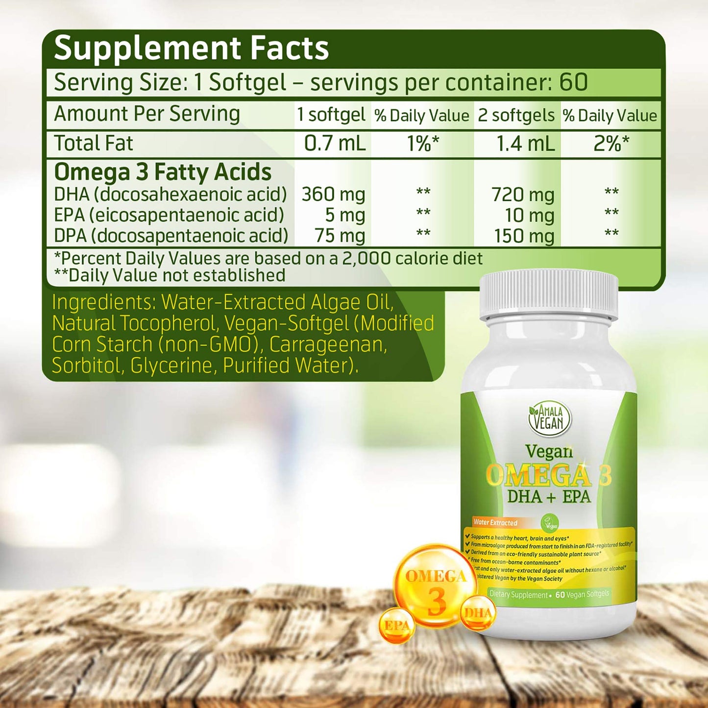 Amala Vegan Potent Vegan Omega-3 Supplement Softgel 60 Count