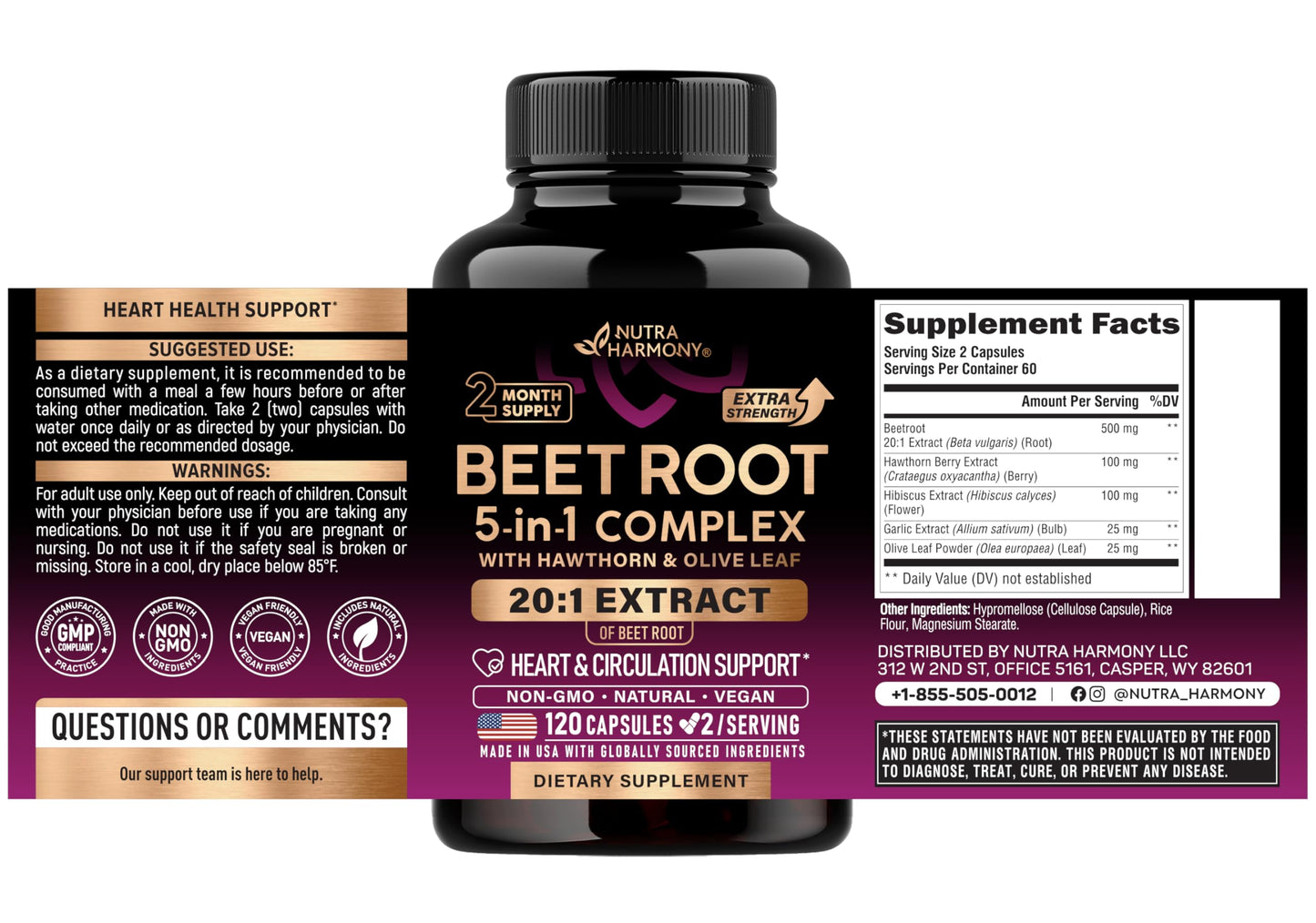 NUTRAHARMONY Vitamin B & Beet Root Complex Capsules, 180 Capsules