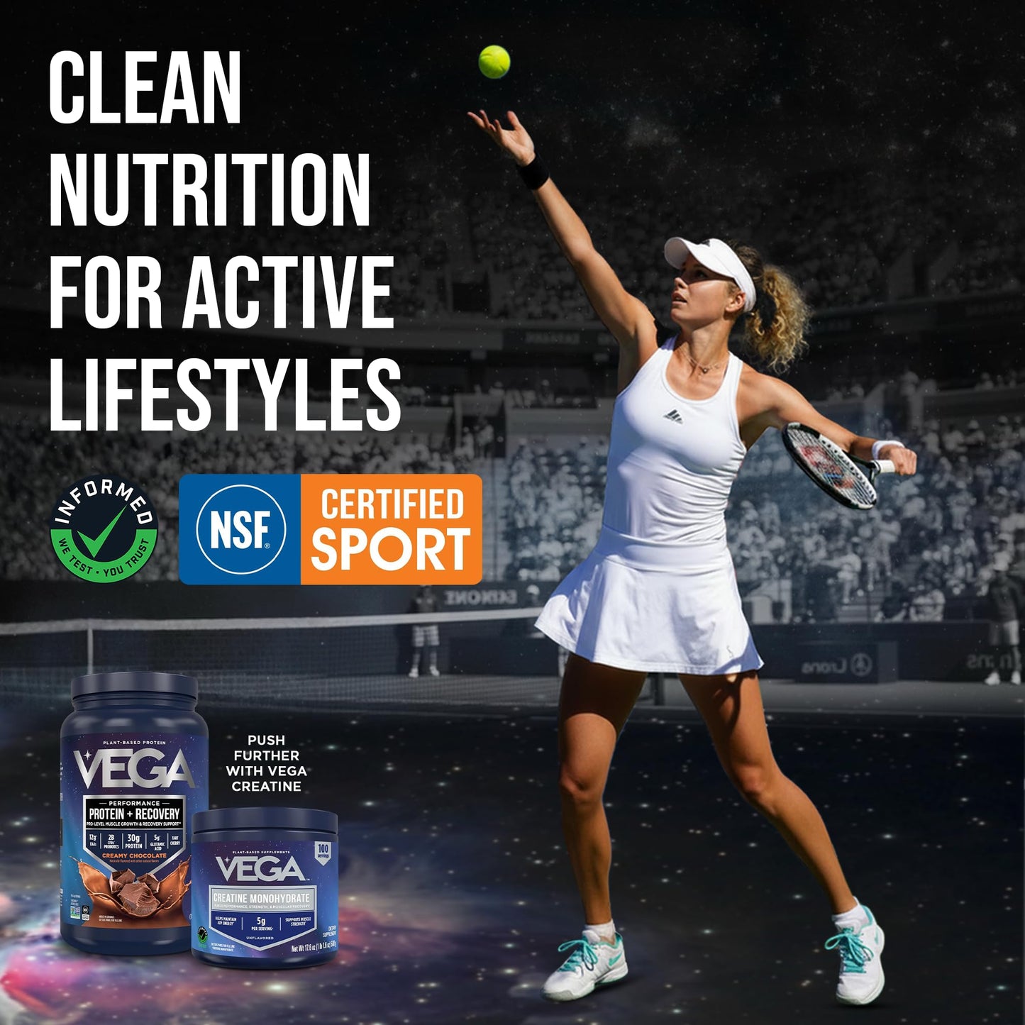 Vega Protein + Recovery Chocolate & Creatine Monohydrate Powder Bundle, Protein Powder 1.8 lb (19 Servings) + Creatine Monohydrate Powder 17.6 oz (100 Servings)