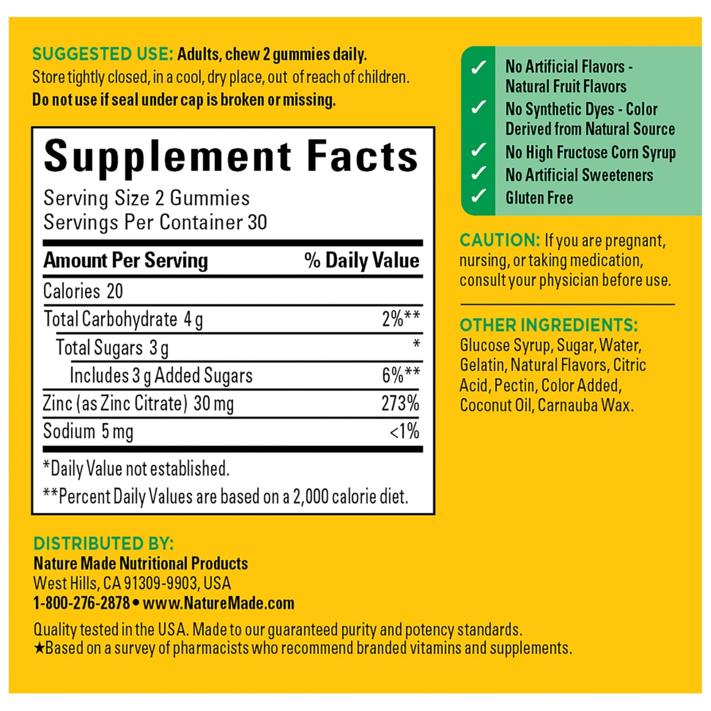 Nature Made Zinc Gummies 30 mg Per Serving, 60 Count