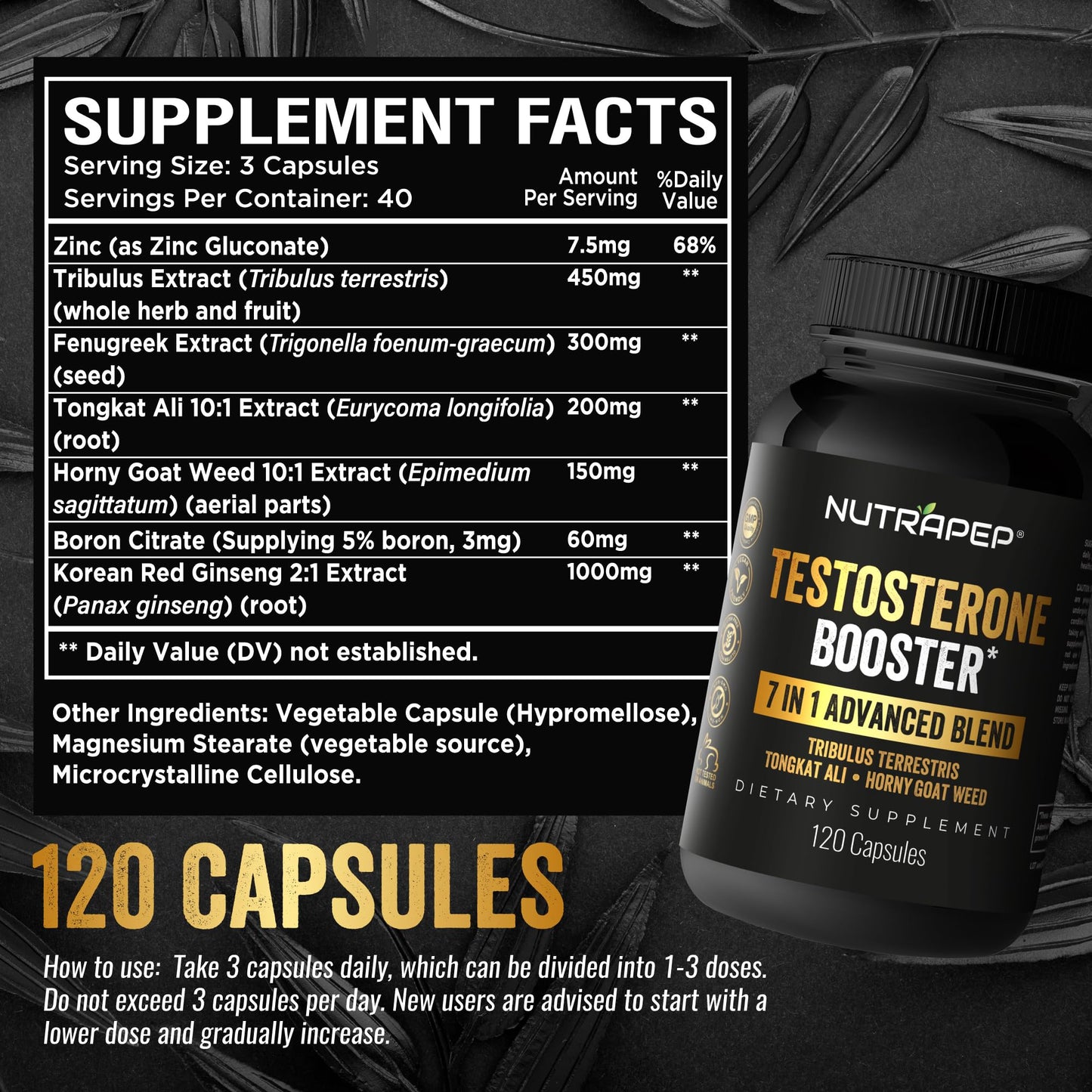 NutraPep Testosterone Booster Supplement for Men Capsule 120 Count
