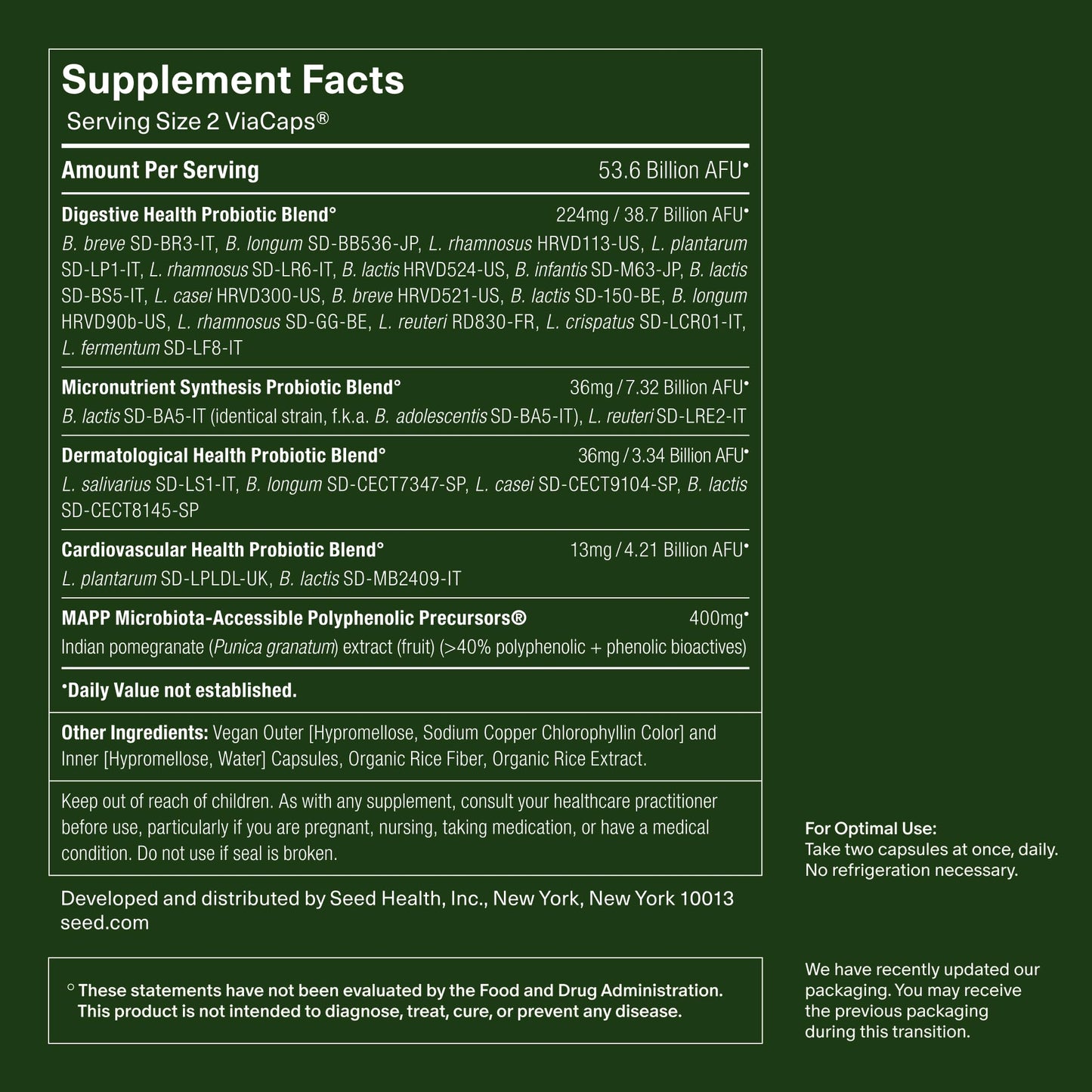 Seed DS-01 Daily Synbiotic Probiotic + Prebiotic Capsules, 120 Count