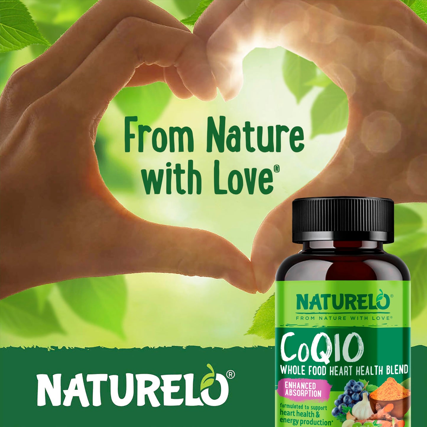 NATURELO Whole Food CoQ10 with Heart Health Blend, Powerful Antioxidant for Energy Production, Capsules, 240