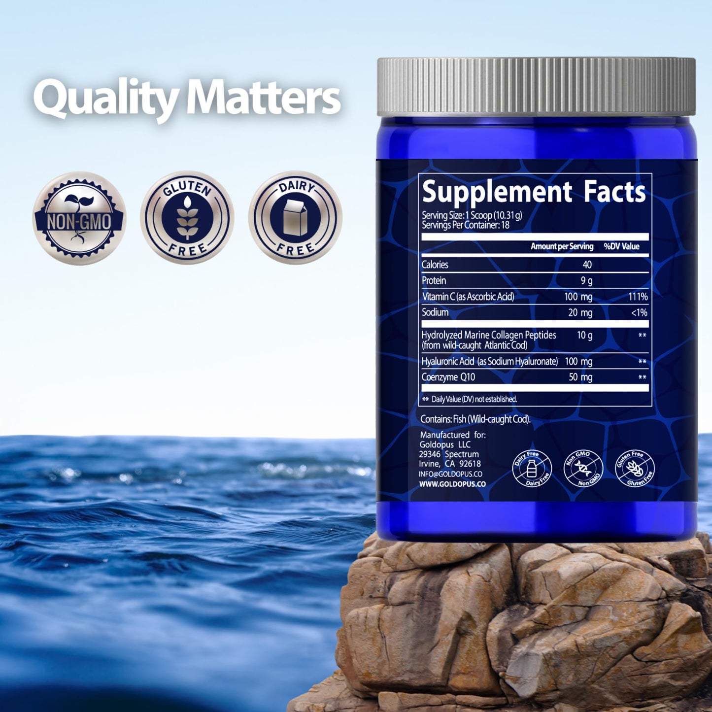 GOLDOPUS Marine Collagen Peptides Powder 9.05 Ounce Pack of 1