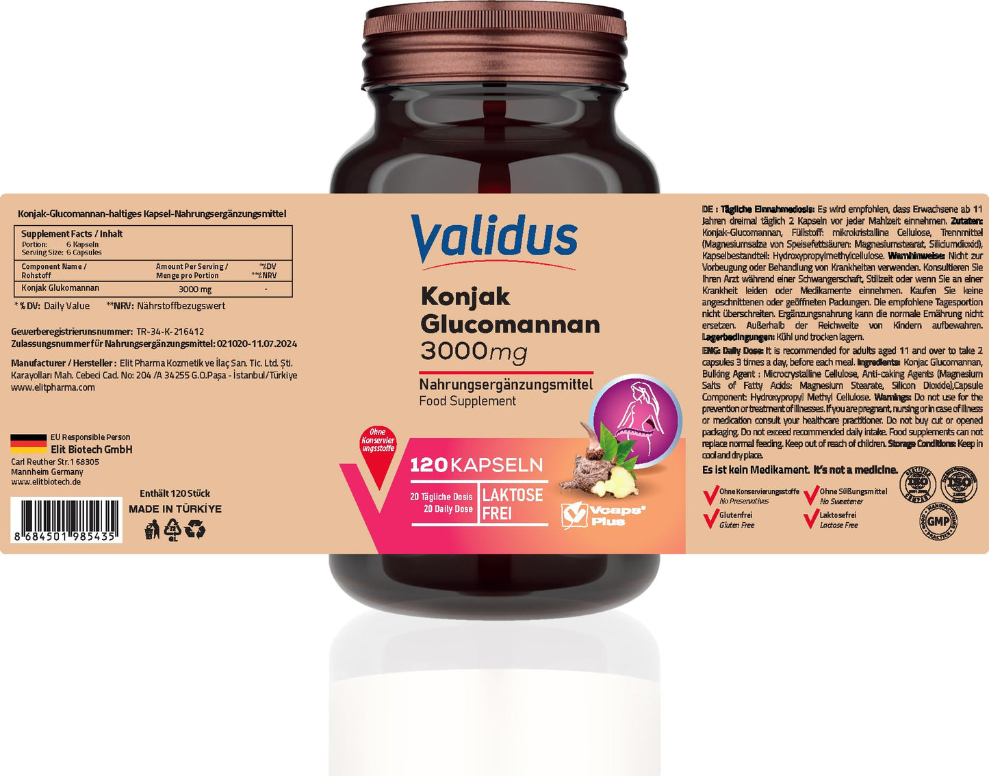 VALIDUS Konjak Glukomannan 3000 mg Capsules, 120