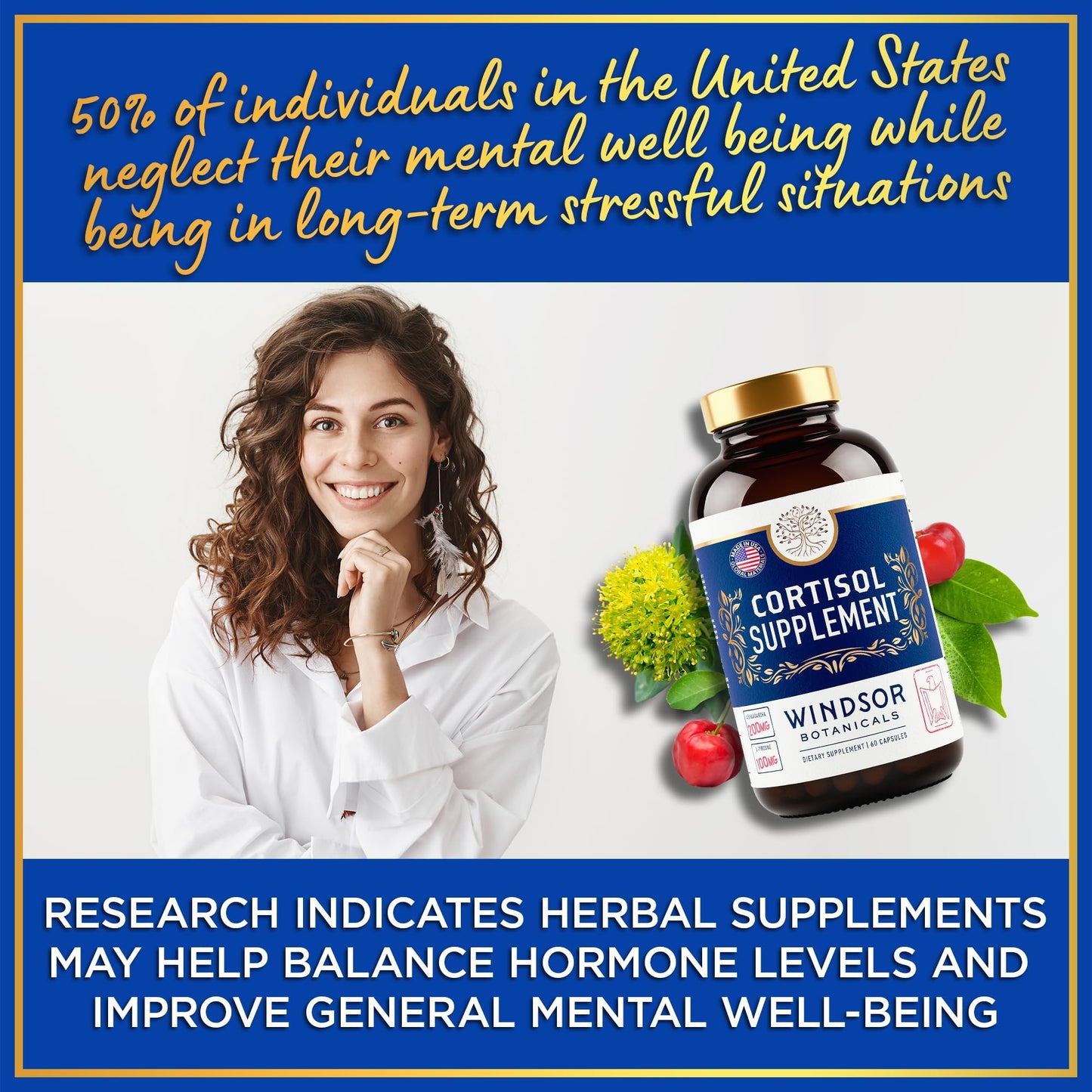 Windsor Botanicals 15-IN-1 Cortisol Supplements Capsules, 60 Count