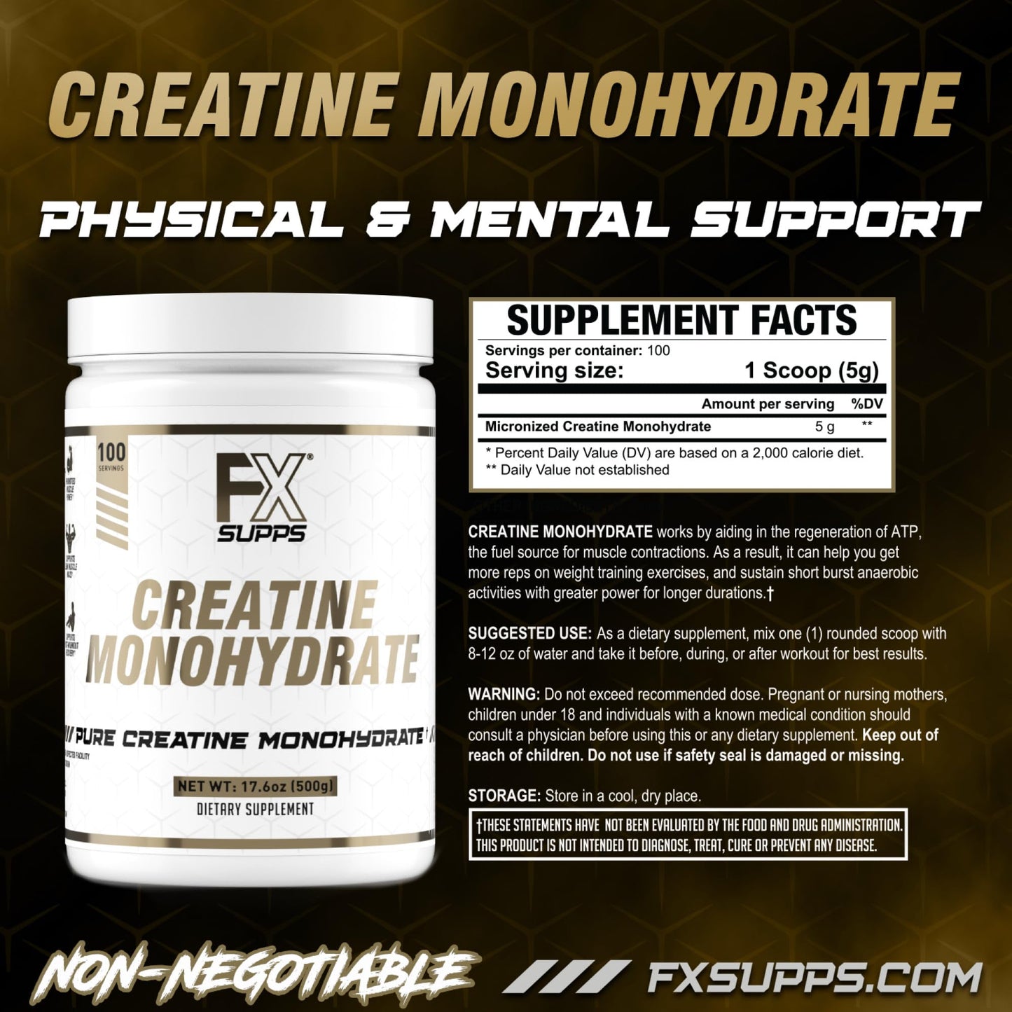 FXSUPPS Creatine Monohydrate Powder 100