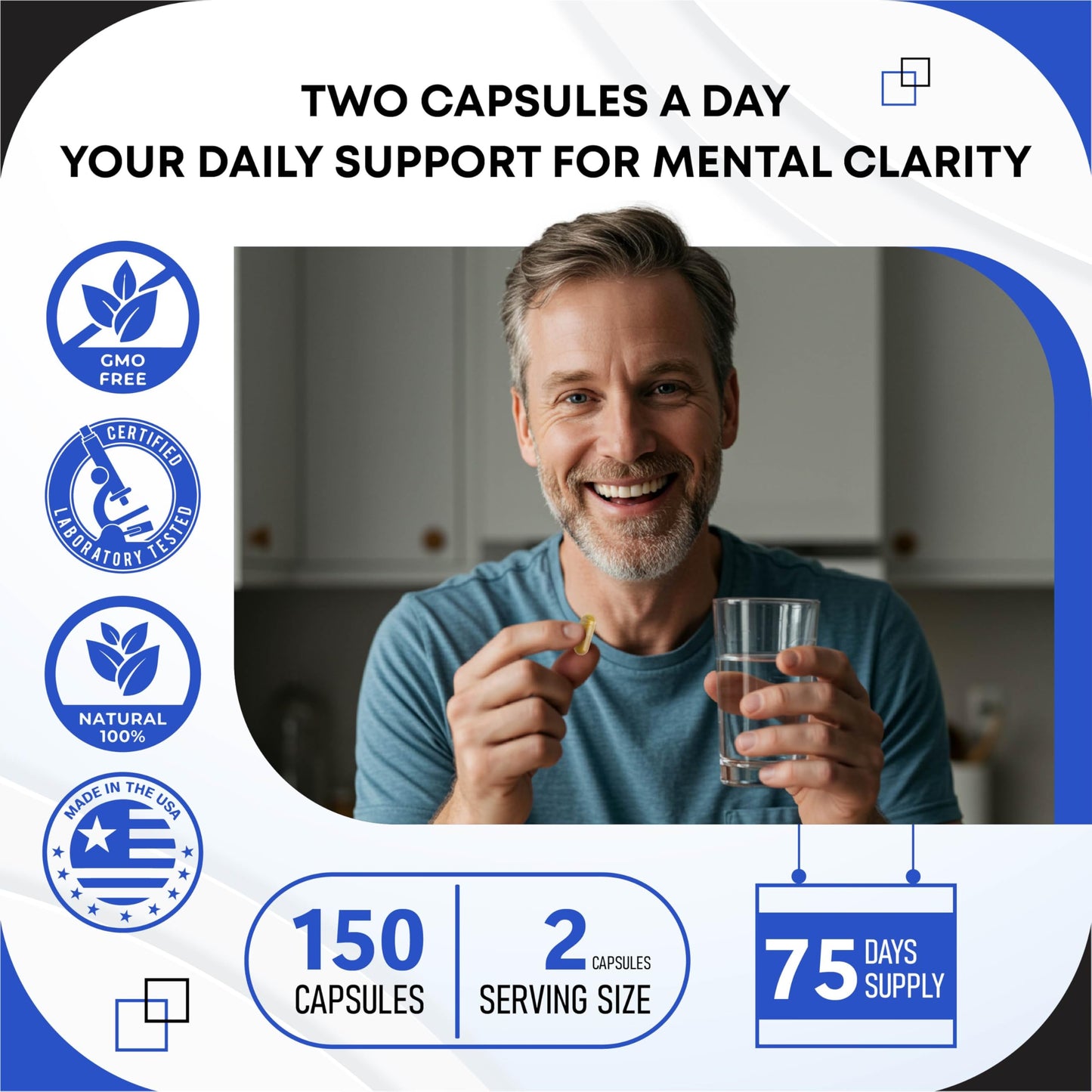GUDOMET Brain Wellness Ginkgo Biloba Rhodiola Cordyceps Chamomile Ashwagandha Gotu Kola Bacopa Rosemary Holy Basil Black Pepper 150 Capsules