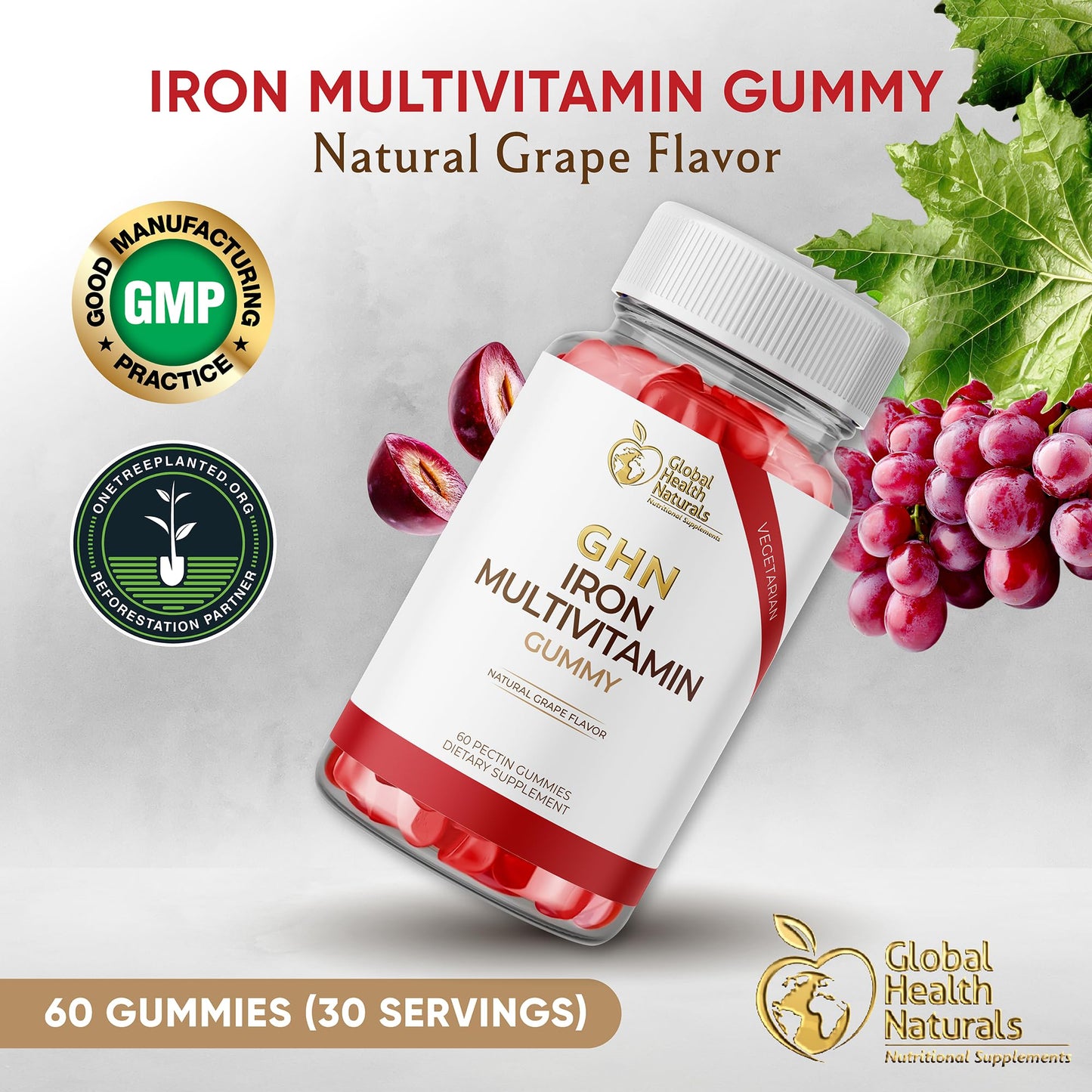 Global Health Naturals Nutritional Supplements Vegan Women’s Multivitamin Gummies with Iron – Gummy, 60 Count