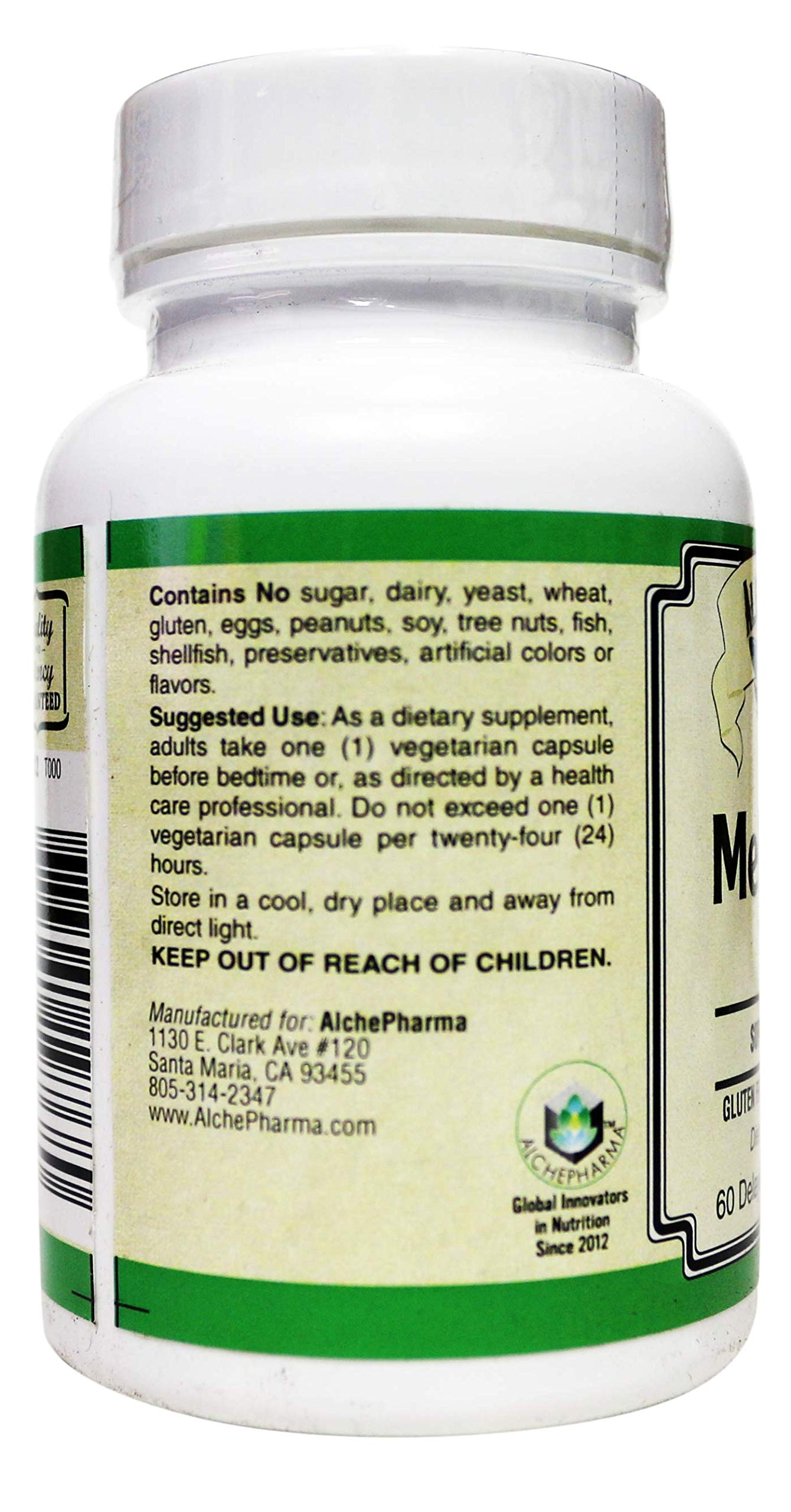 AlchePharma Melatonin 10 mg - (Pharmaceutical Grade) Delayed Time Released Plus Synergistic Vitamin B6 Capsules, 60 Count