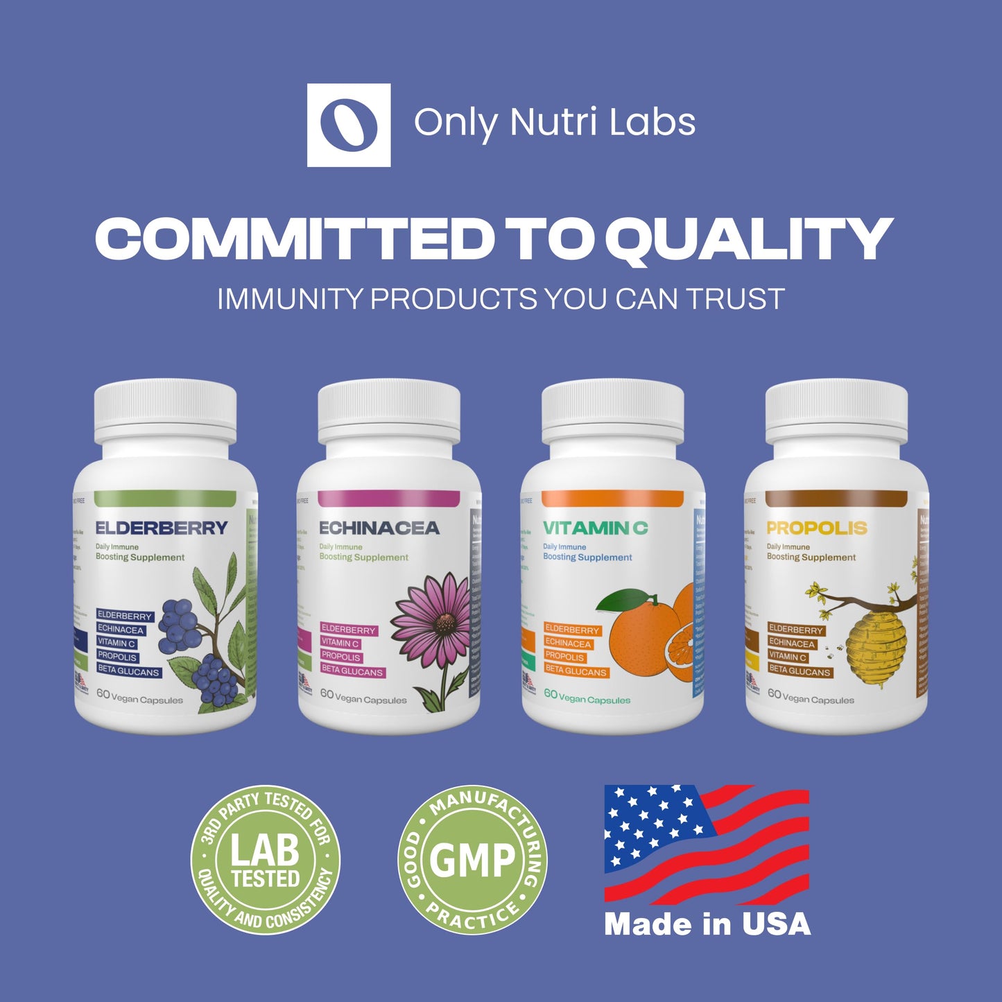Only Nutri Labs Elderberry Dietary Supplement Propolis, Echinacea, Vitamin C & Beta Glucans Daily Wellness Capsules for Adults, 60 Capsules