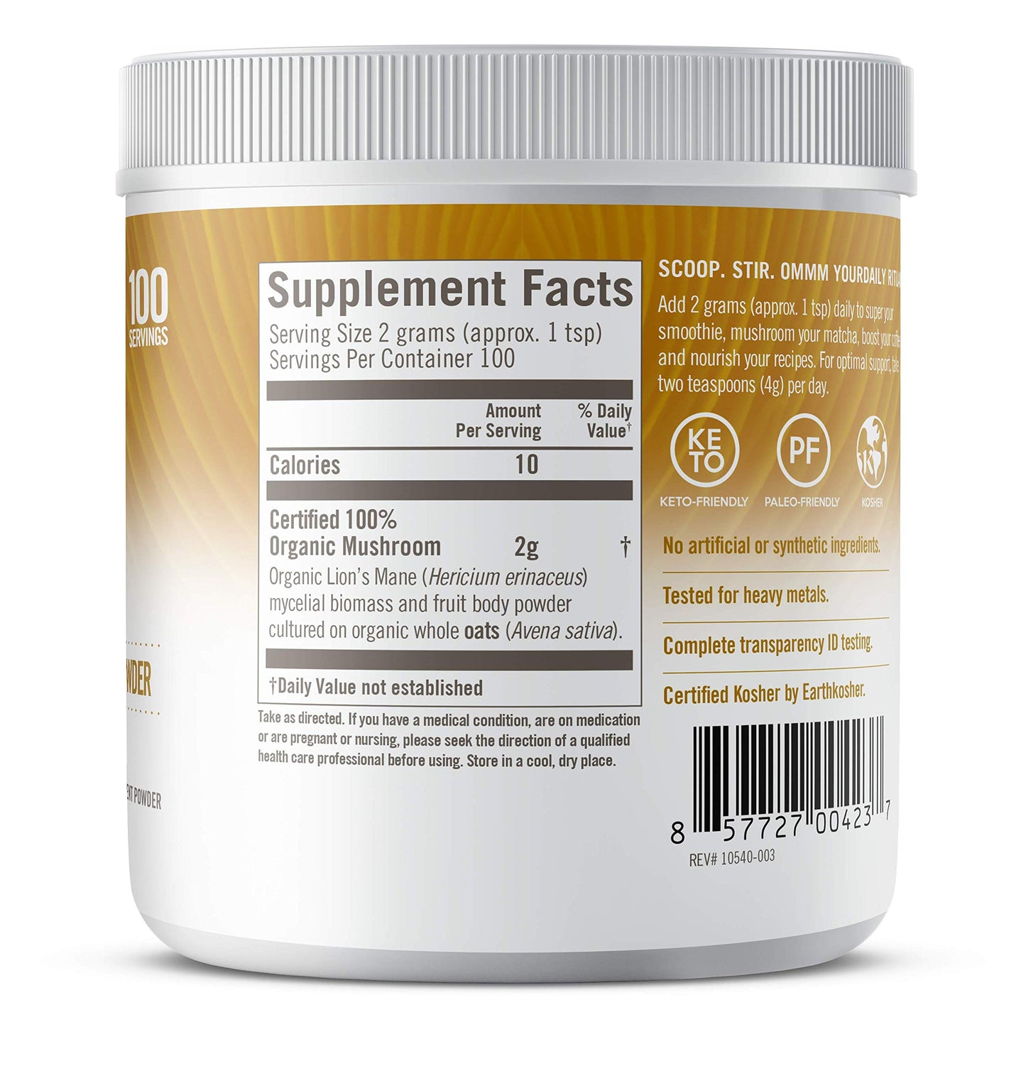 OM MUSHROOM SUPERFOOD Organic Mushroom Nutrition Lion's Mane Powder 7.05 Ounce